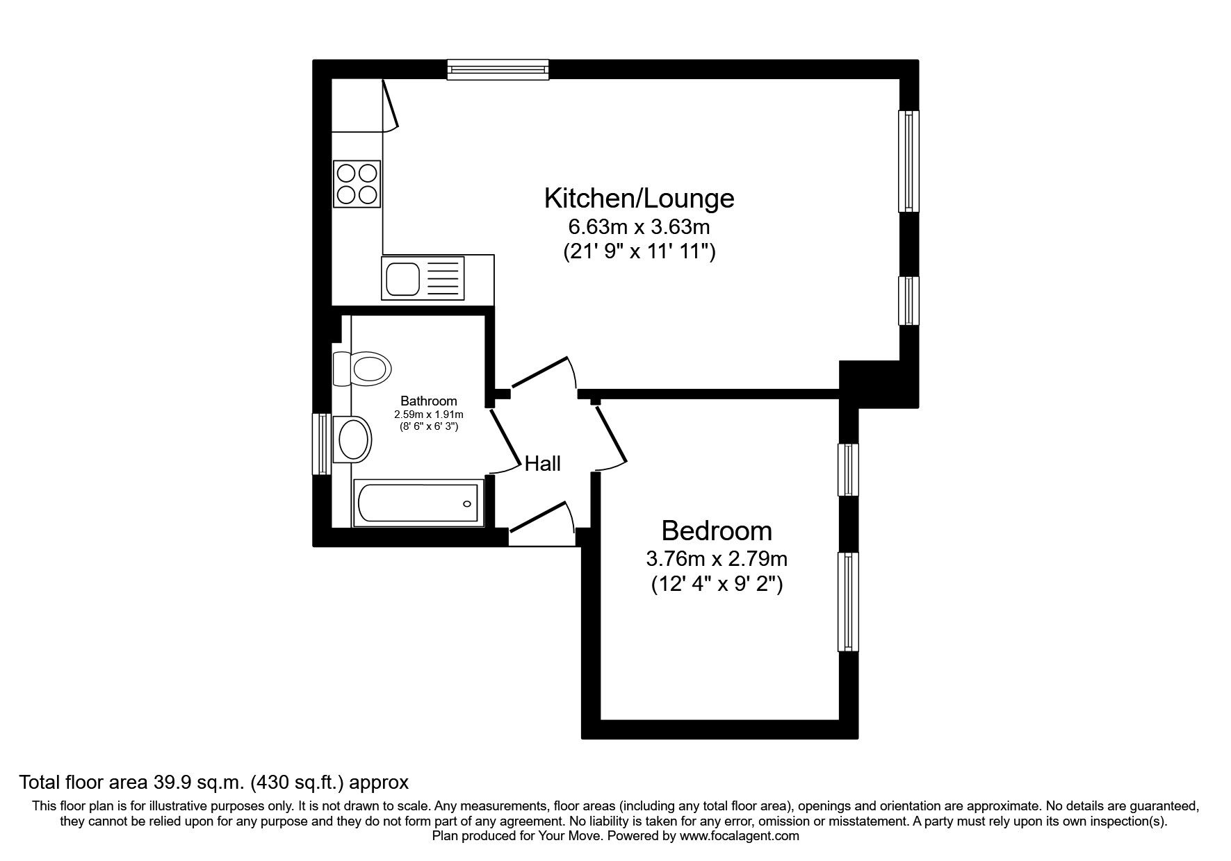Floorplan of 1 bedroom Flat to rent, Springhead Parkway, Northfleet, Gravesend, DA11