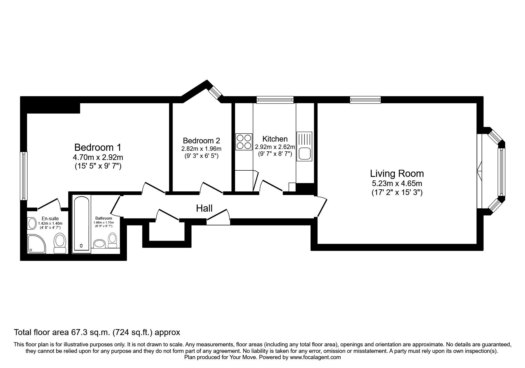 Floorplan of 2 bedroom  Flat to rent, Commercial Place, Gravesend, Kent, DA12