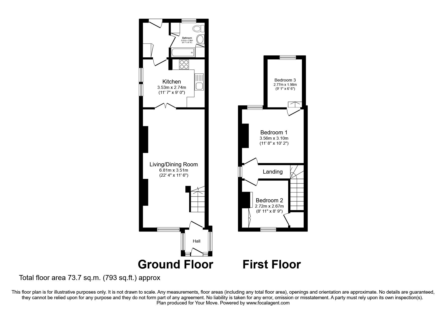 Floorplan of 3 bedroom House to rent, Mead Road, Gravesend, Kent, DA11