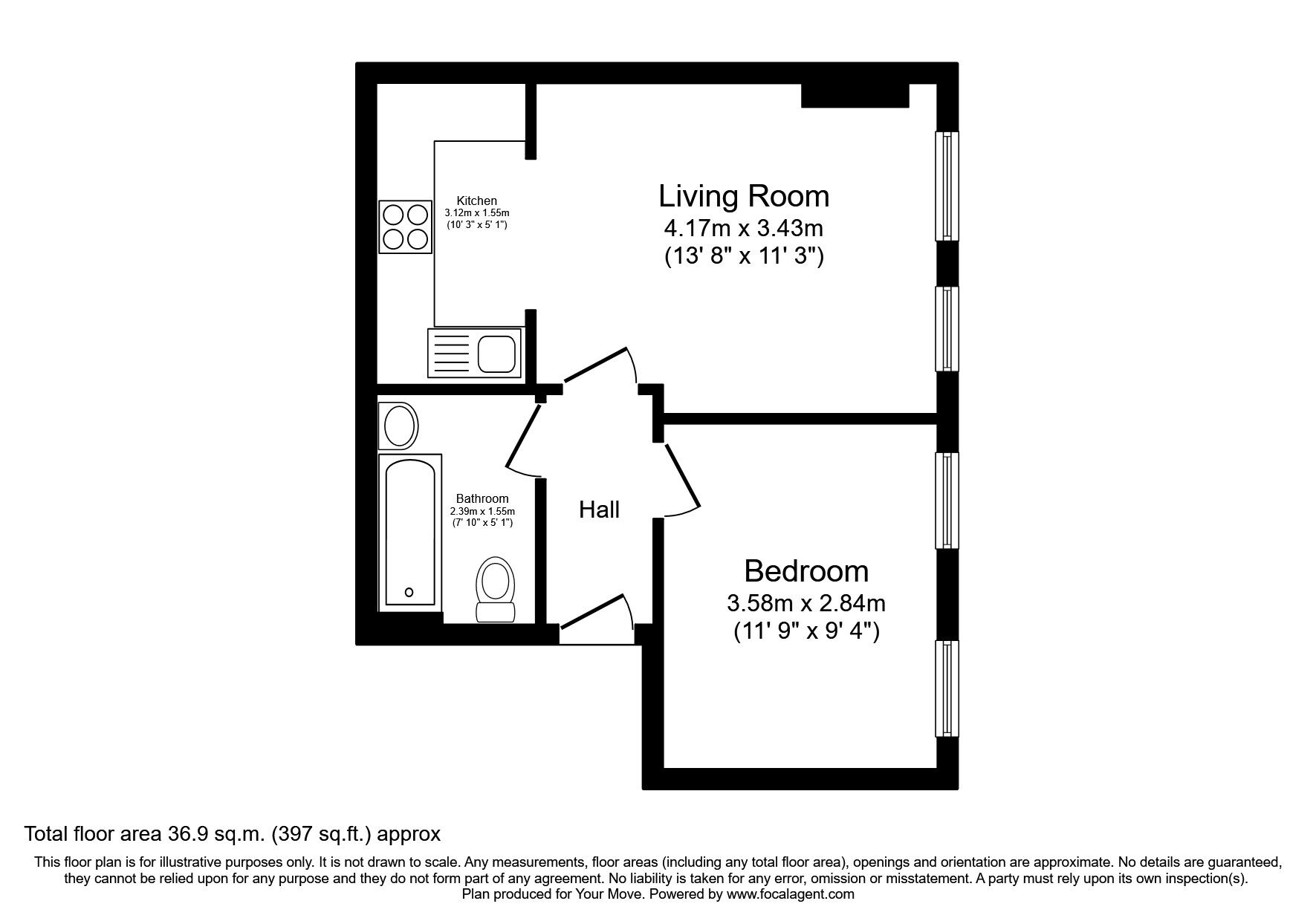 Floorplan of 1 bedroom Flat to rent, Bank Street, Gravesend, Kent, DA12