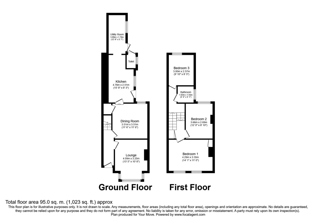 Floorplan of 3 bedroom Mid Terrace House to rent, Russell Road, Gravesend, Kent, DA12