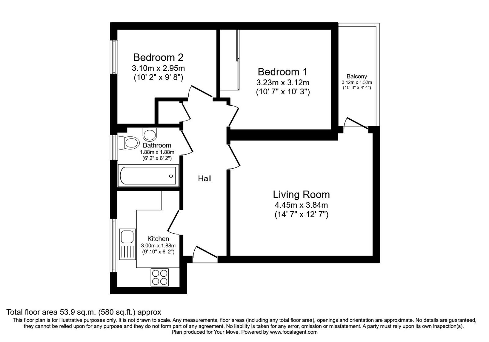 Floorplan of 2 bedroom Flat to rent, Culvers Court, Fenners Marsh, Kent, DA12