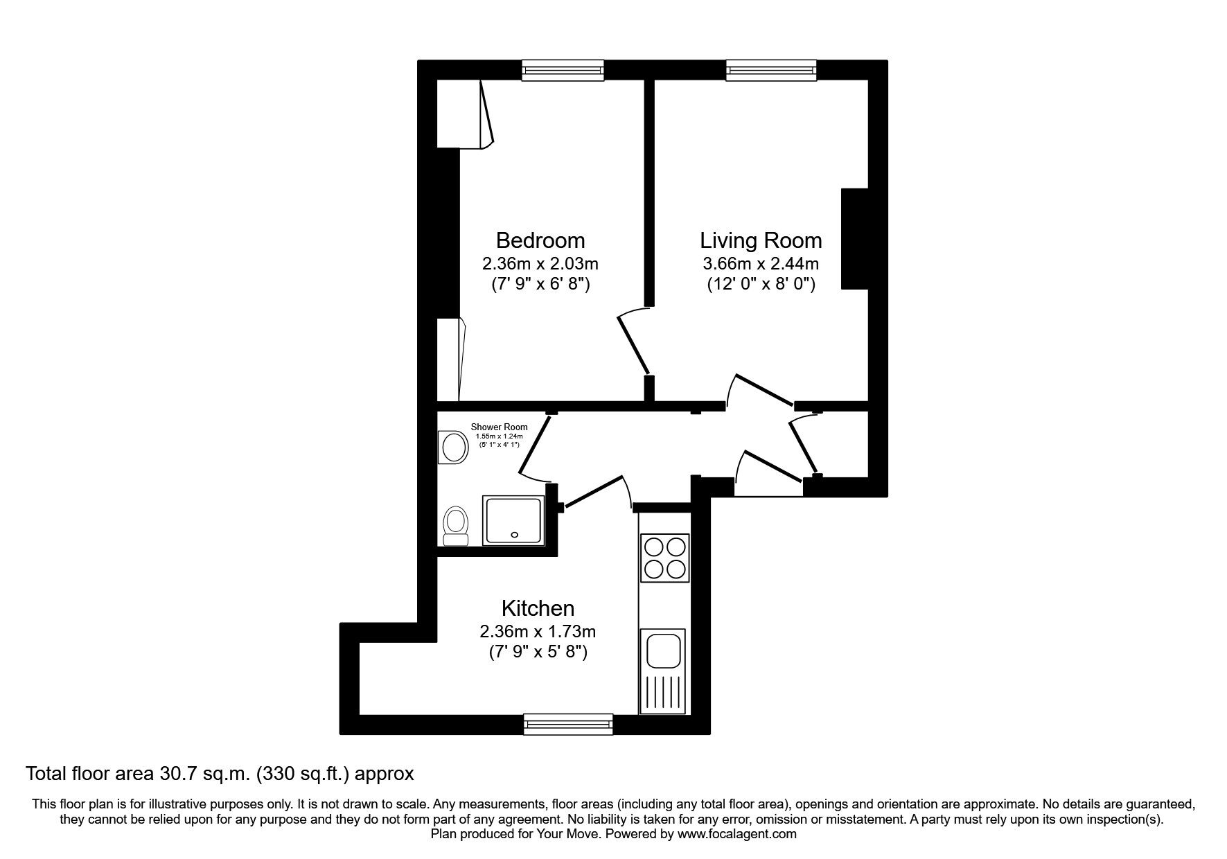 Floorplan of 1 bedroom Flat to rent, Dover Road, Northfleet, Kent, DA11