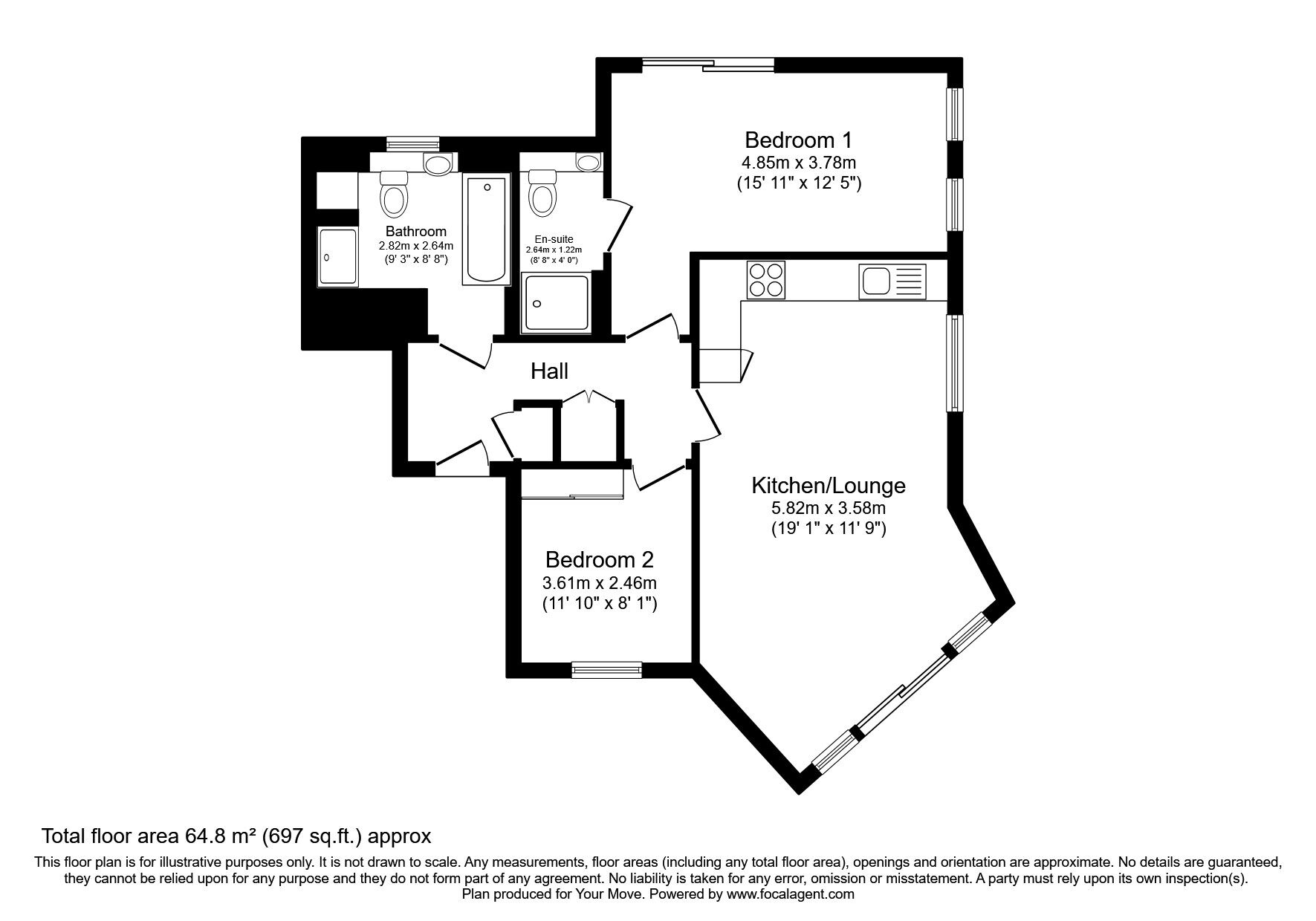 Floorplan of 2 bedroom  Flat to rent, Springhead Parkway, Northfleet, Kent, DA11