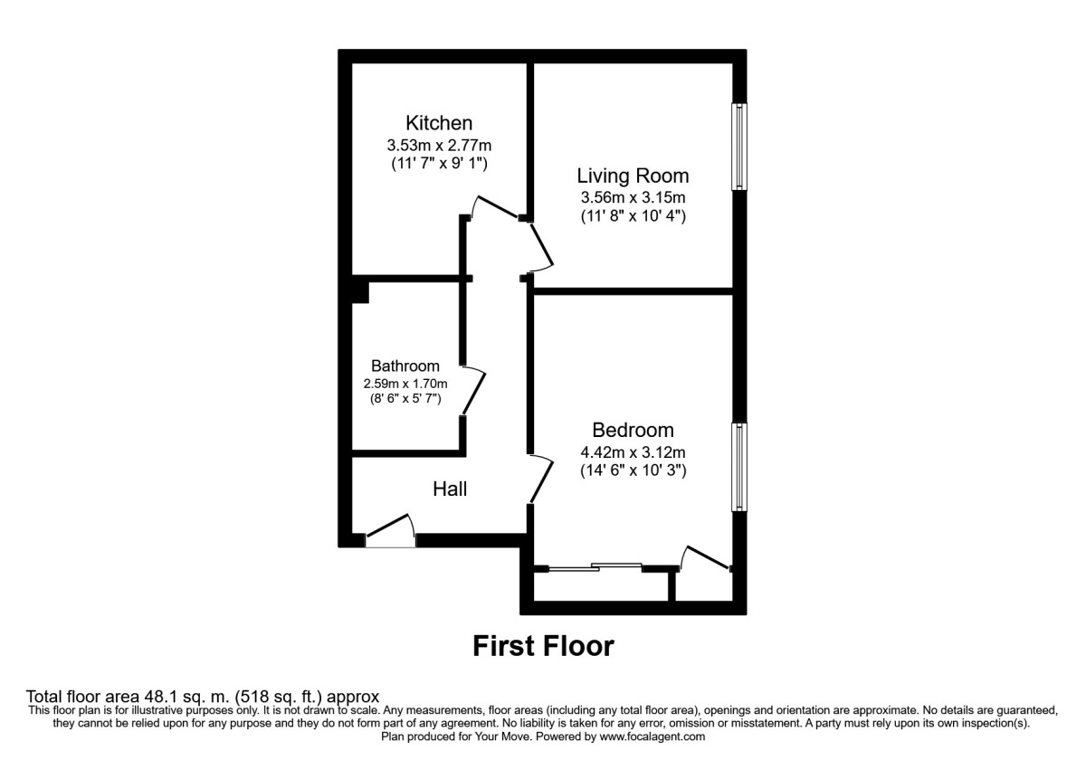 Floorplan of 1 bedroom Flat to rent, Garrick Street, Gravesend, Kent, DA11