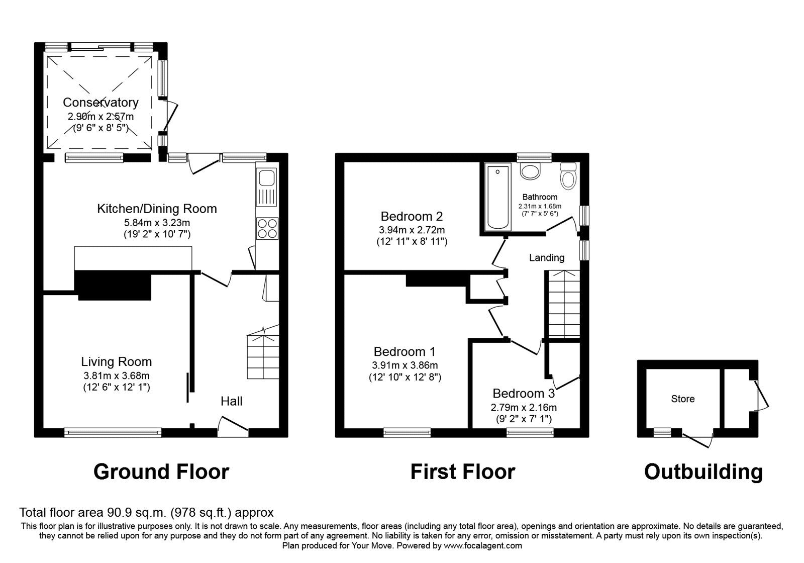 Floorplan of 3 bedroom House to rent, Dene Holm Road, Northfleet, Kent, DA11