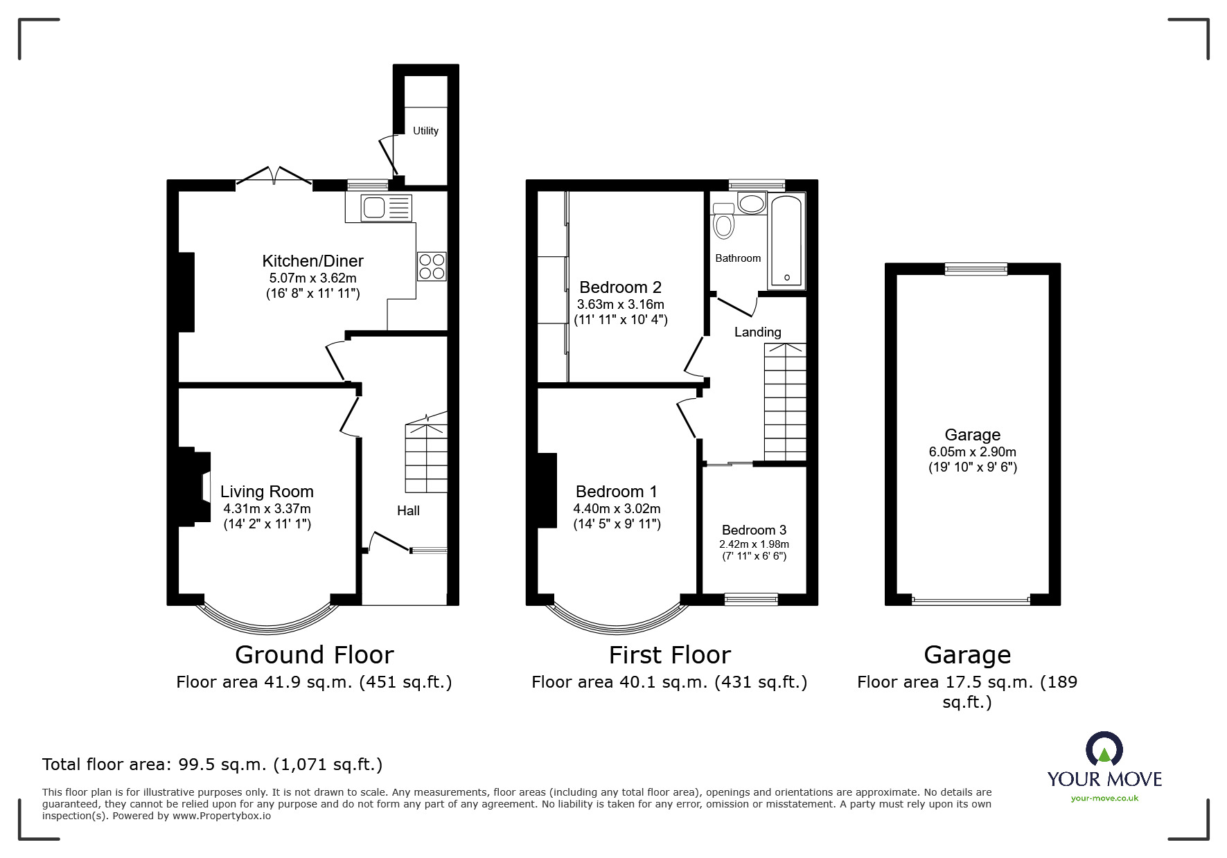 Floorplan of 3 bedroom Mid Terrace House for sale, Whitehill Road, Gravesend, Kent, DA12
