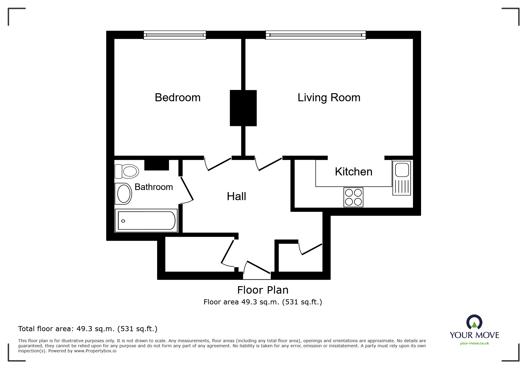 Floorplan of 1 bedroom  Flat for sale, Admirals Way, Gravesend, Kent, DA12