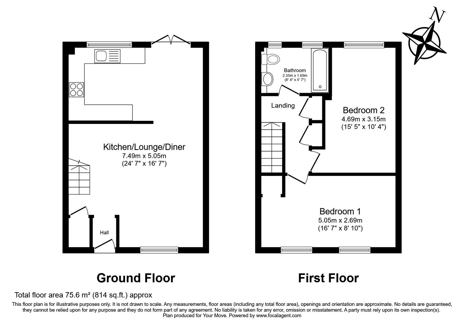 Floorplan of 2 bedroom Mid Terrace House for sale, Ifield Way, Gravesend, Kent, DA12