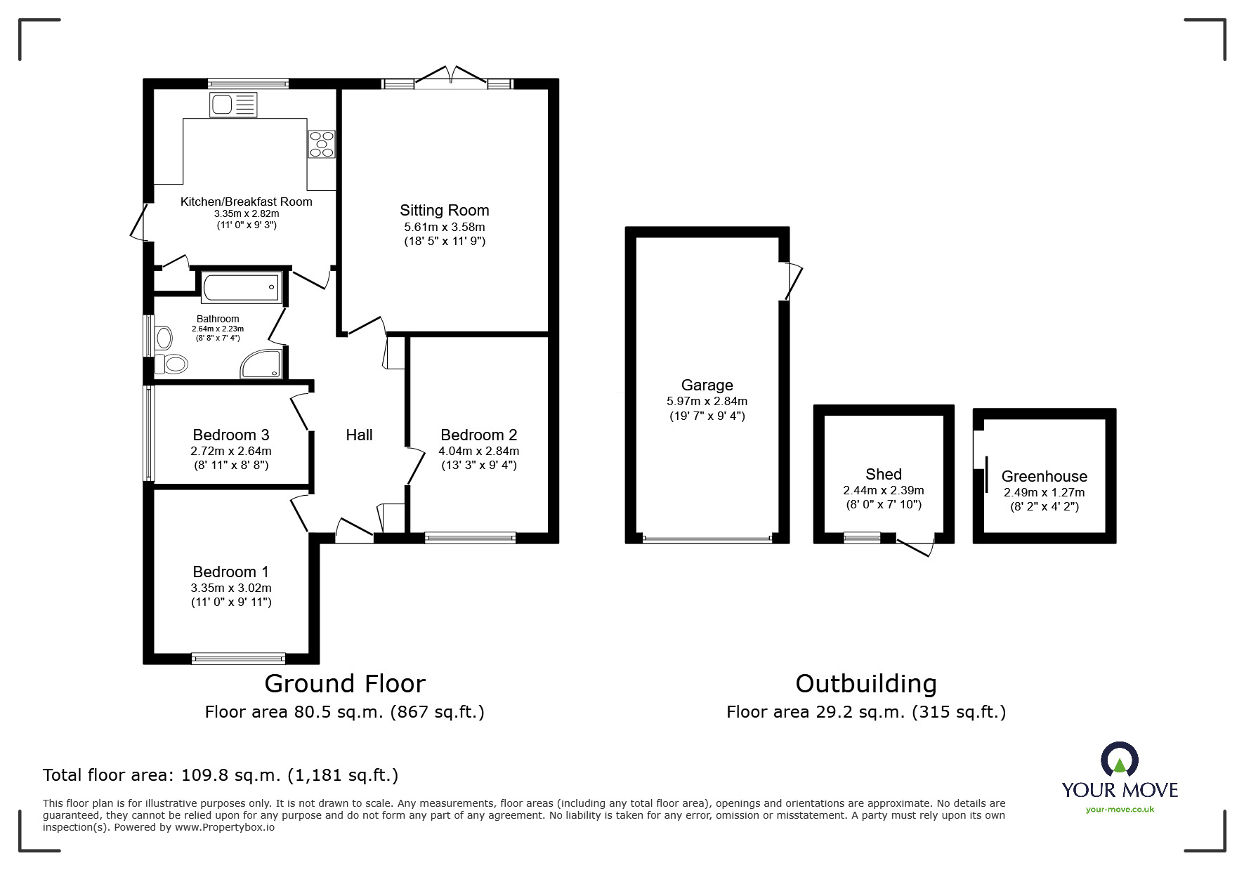 Floorplan of 3 bedroom Semi Detached Bungalow for sale, Upper Avenue, Istead Rise, Kent, DA13