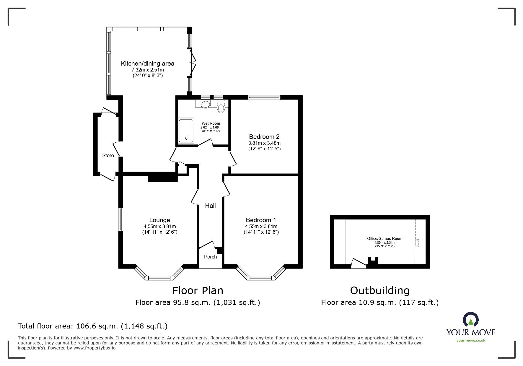 Floorplan of 2 bedroom Detached Bungalow for sale, Orchard Close, New Barn, Kent, DA3