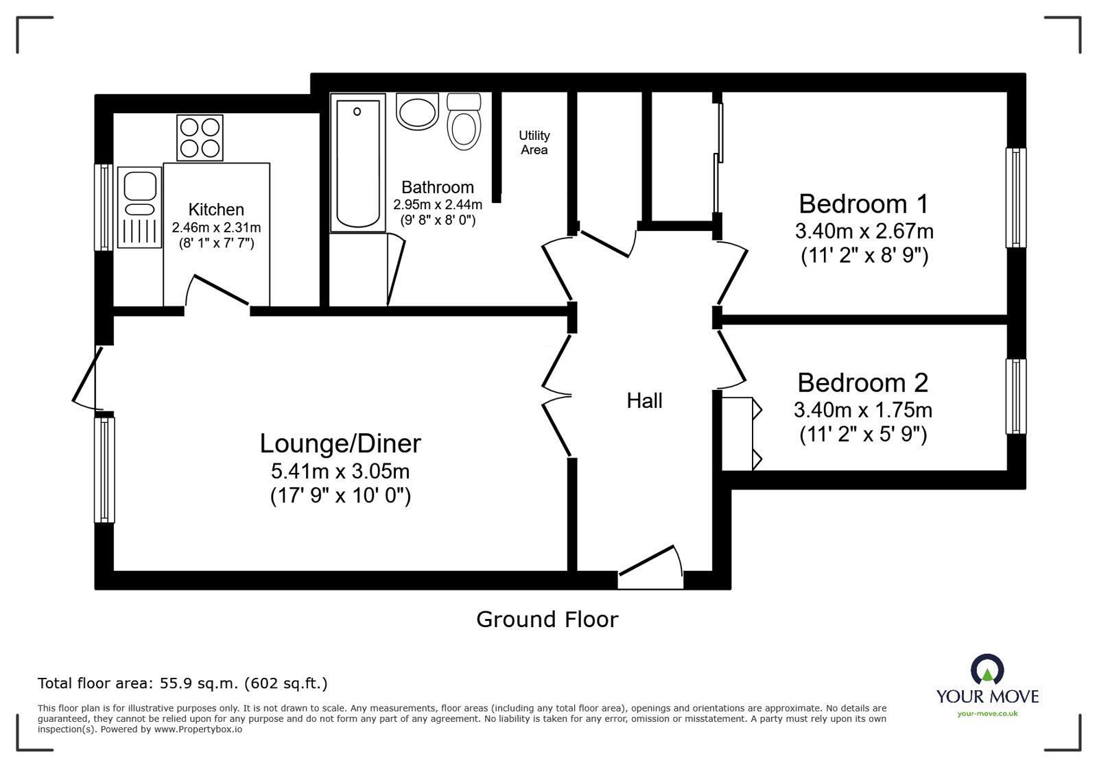 Floorplan of 2 bedroom Flat for sale, Trinity Road, Gravesend, Kent, DA12