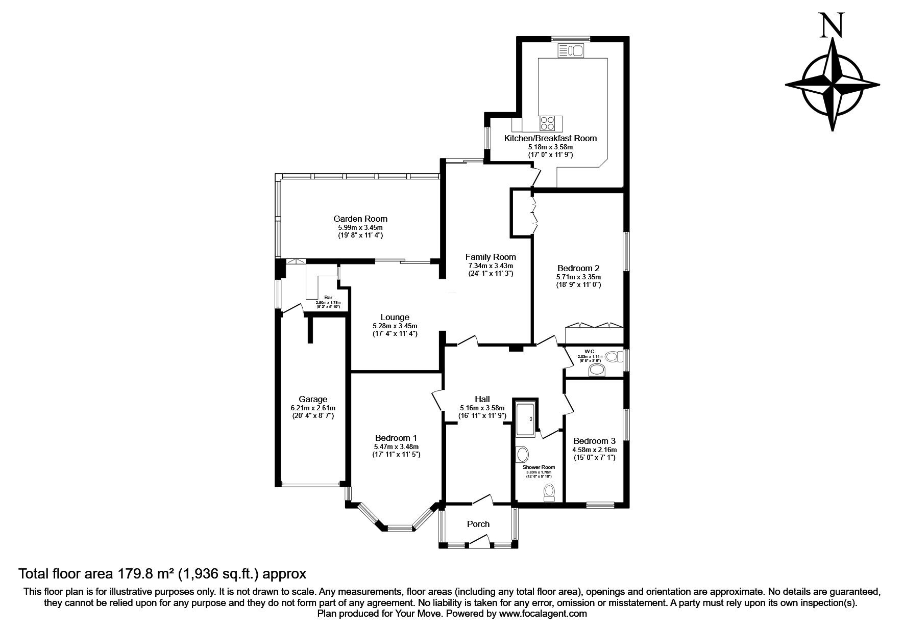 Floorplan of 3 bedroom Detached Bungalow for sale, Singlewell Road, Gravesend, Kent, DA11
