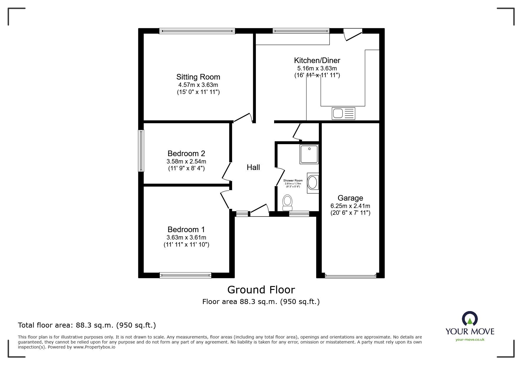 Floorplan of 2 bedroom Semi Detached Bungalow for sale, Verona Gardens, Gravesend, Kent, DA12