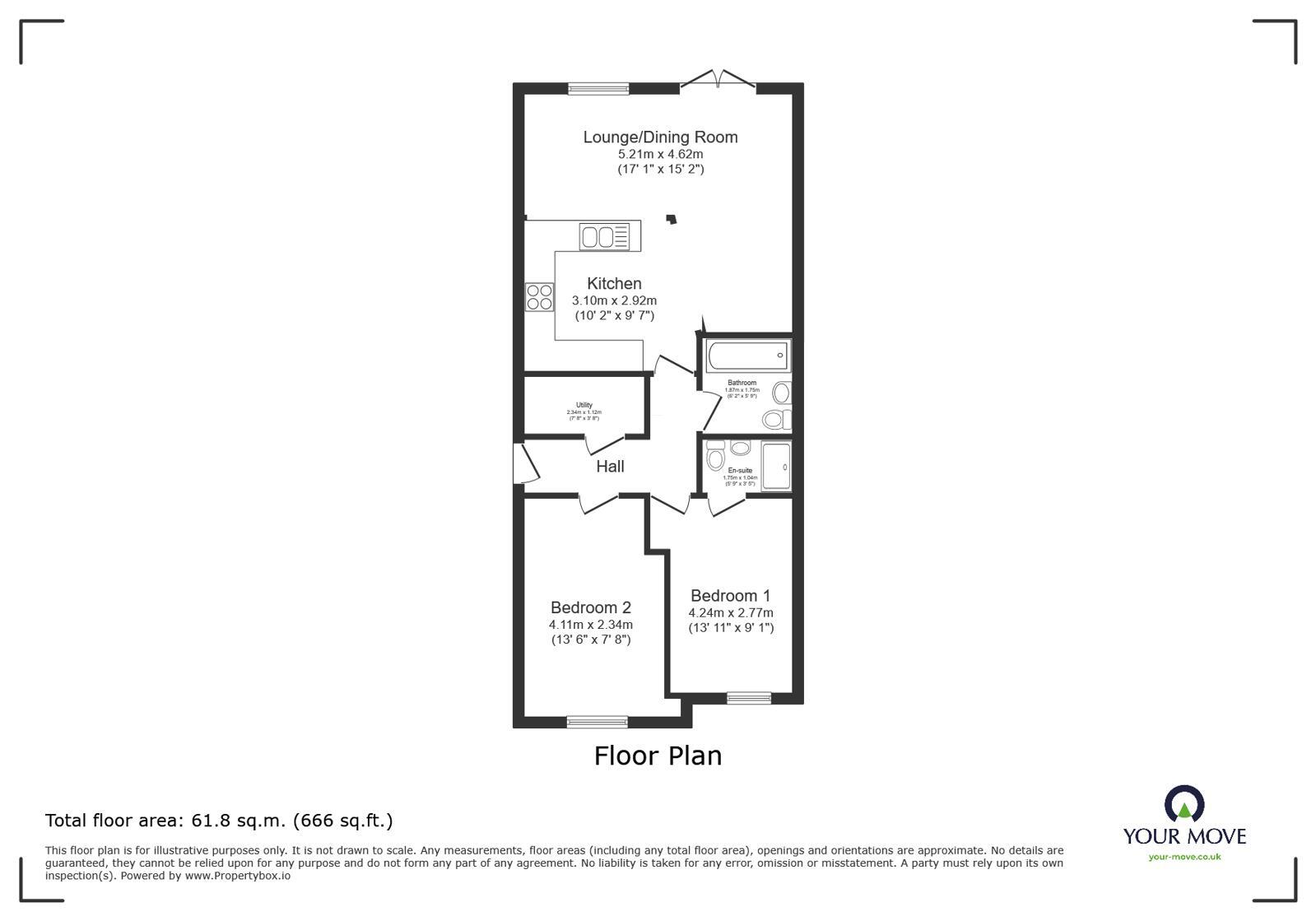Floorplan of 2 bedroom Semi Detached Bungalow for sale, Chuzzlewit Close,, Shorne, Kent, DA12