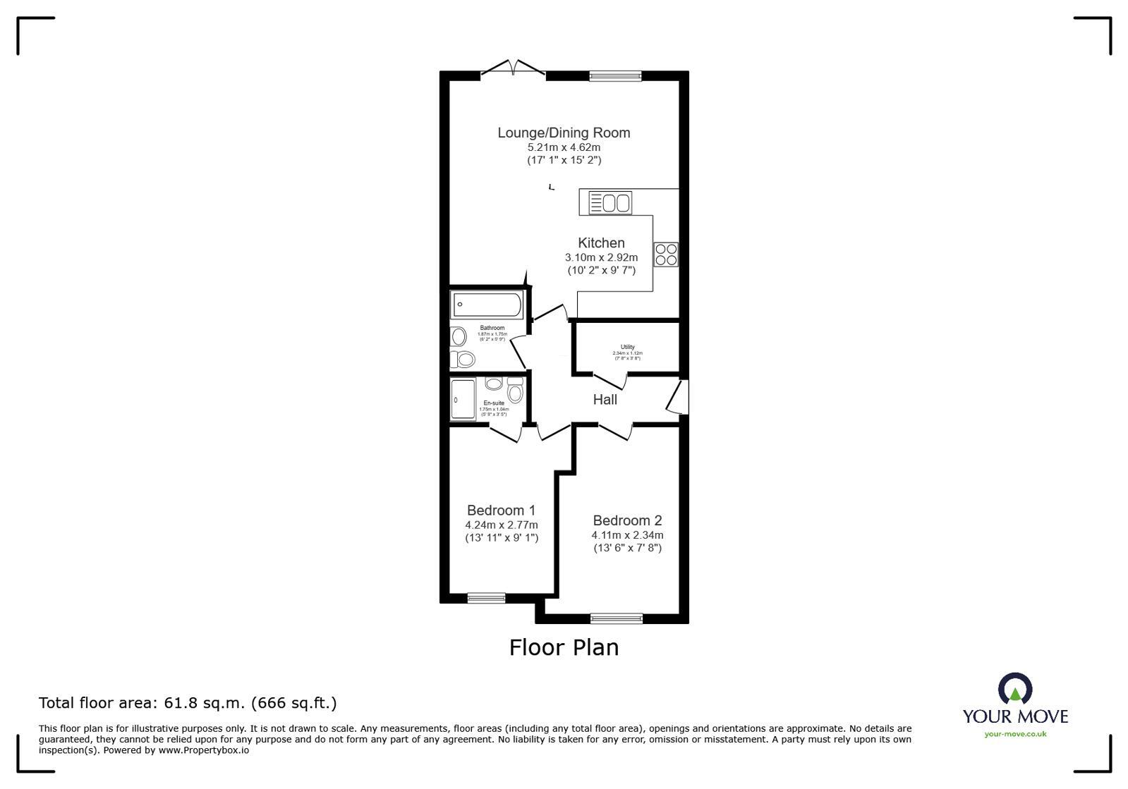 Floorplan of 2 bedroom Semi Detached Bungalow for sale, Chuzzlewit Close, Shorne, DA12