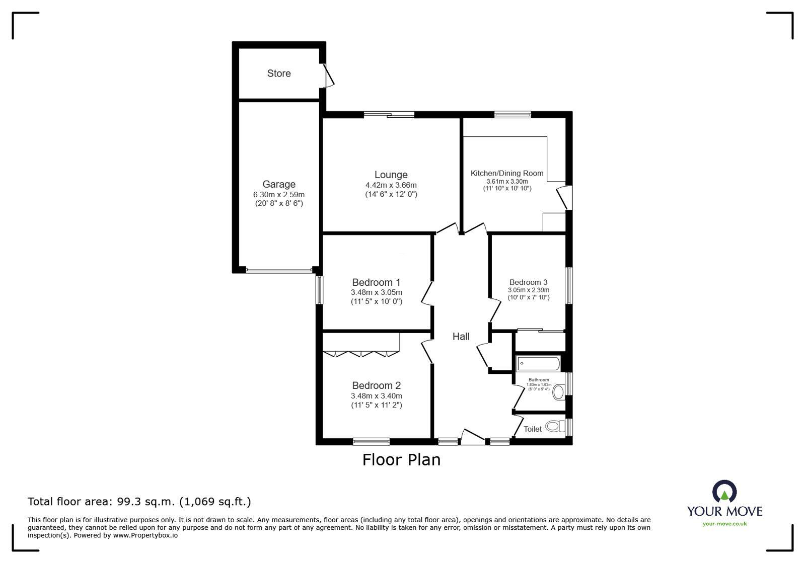 Floorplan of 3 bedroom Detached Bungalow for sale, Cambria Crescent, Gravesend, Kent, DA12