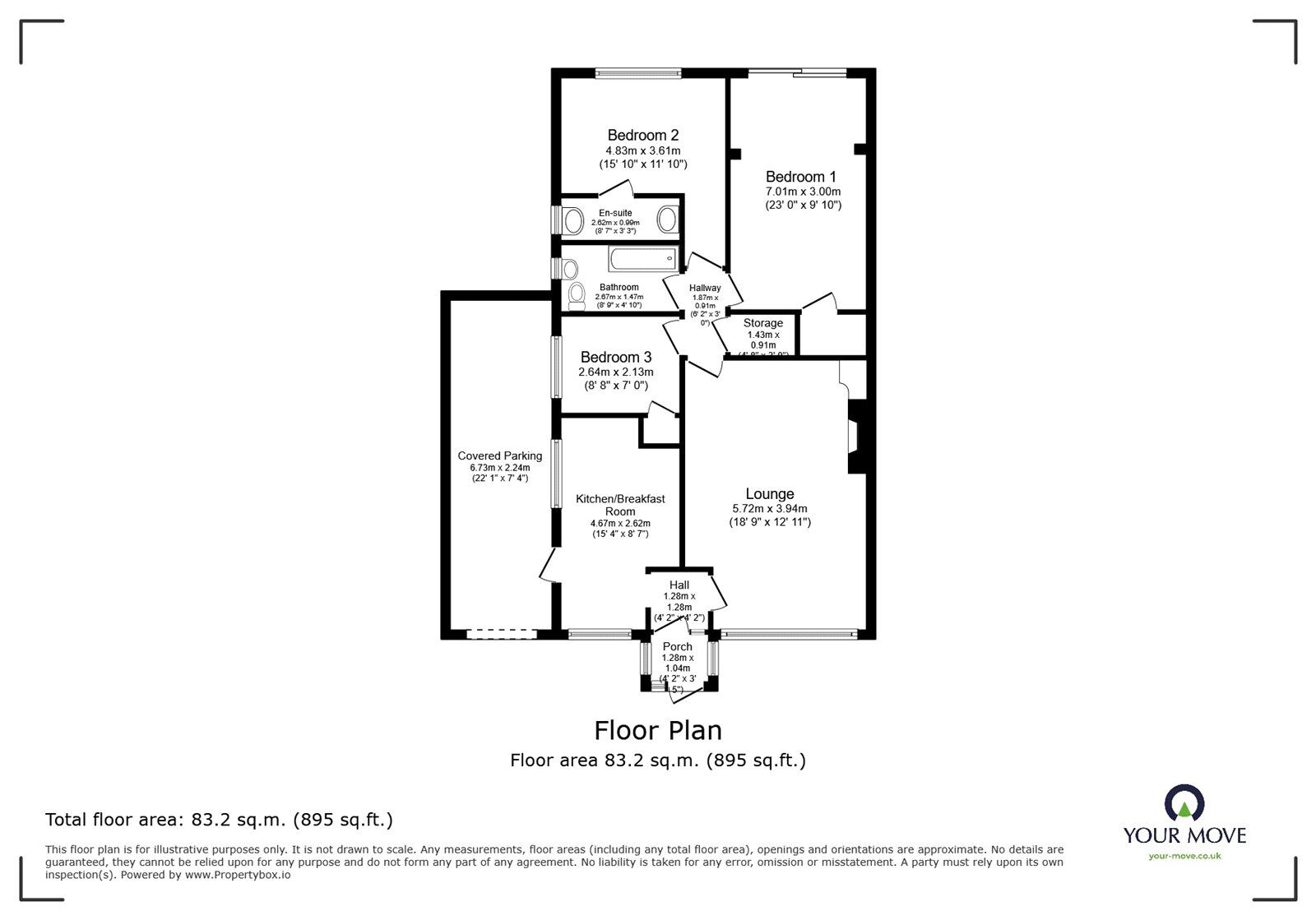 Floorplan of 3 bedroom Semi Detached Bungalow to rent, Flowerhill Way, Istead Rise, Kent, DA13