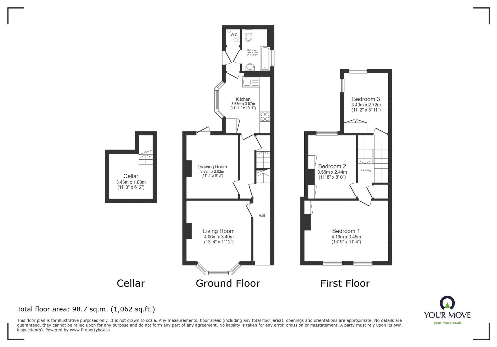 Floorplan of 3 bedroom Mid Terrace House to rent, Lynton Road South, Gravesend, Kent, DA11