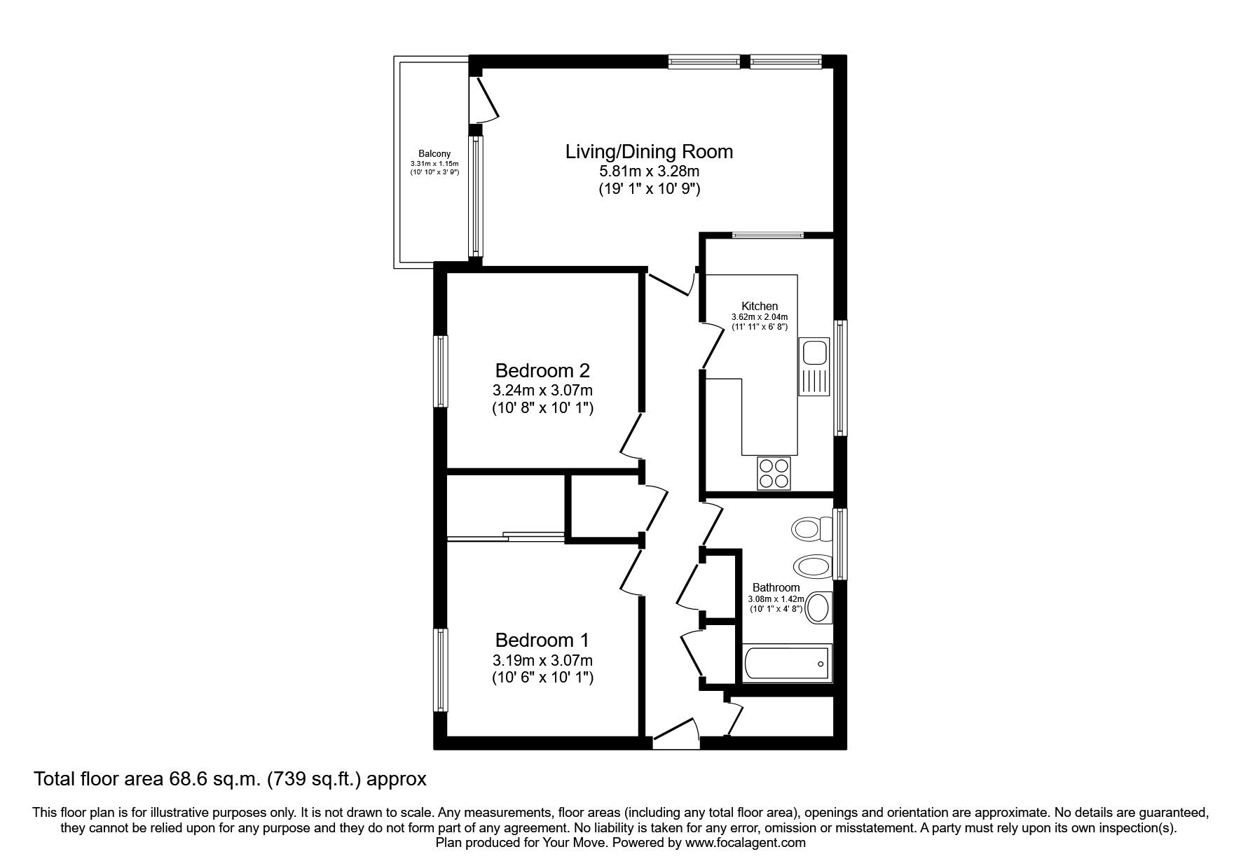 Floorplan of 2 bedroom  Flat to rent, Anniversary Avenue, East Kilbride, Glasgow, G75
