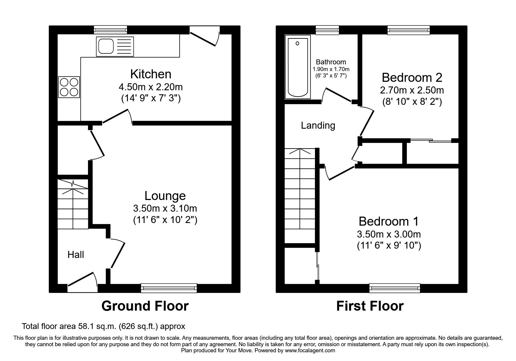 Floorplan of 2 bedroom Mid Terrace House to rent, Reay Avenue, East Kilbride, South Lanarkshire, G74
