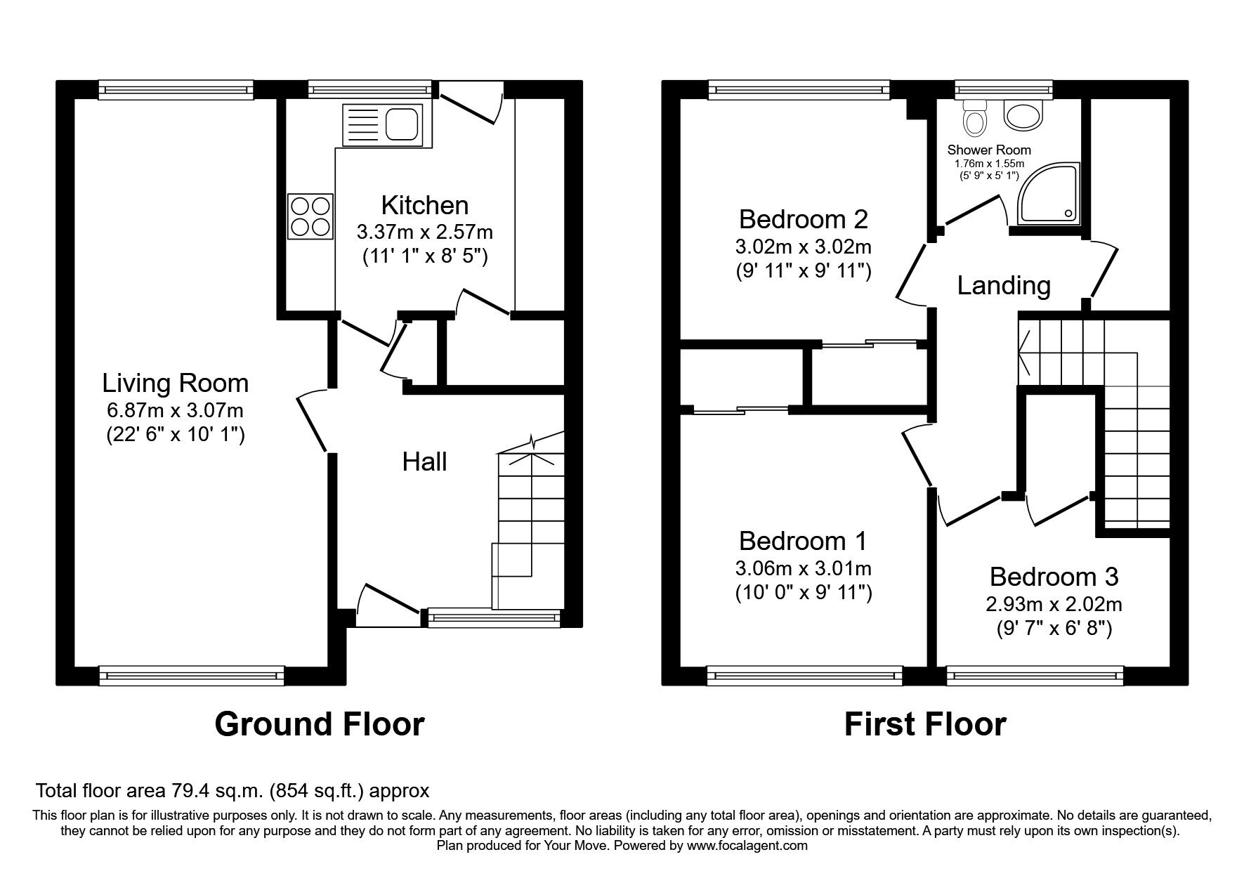 Floorplan of 3 bedroom Mid Terrace House to rent, Hamilton, South Lanarkshire, ML3
