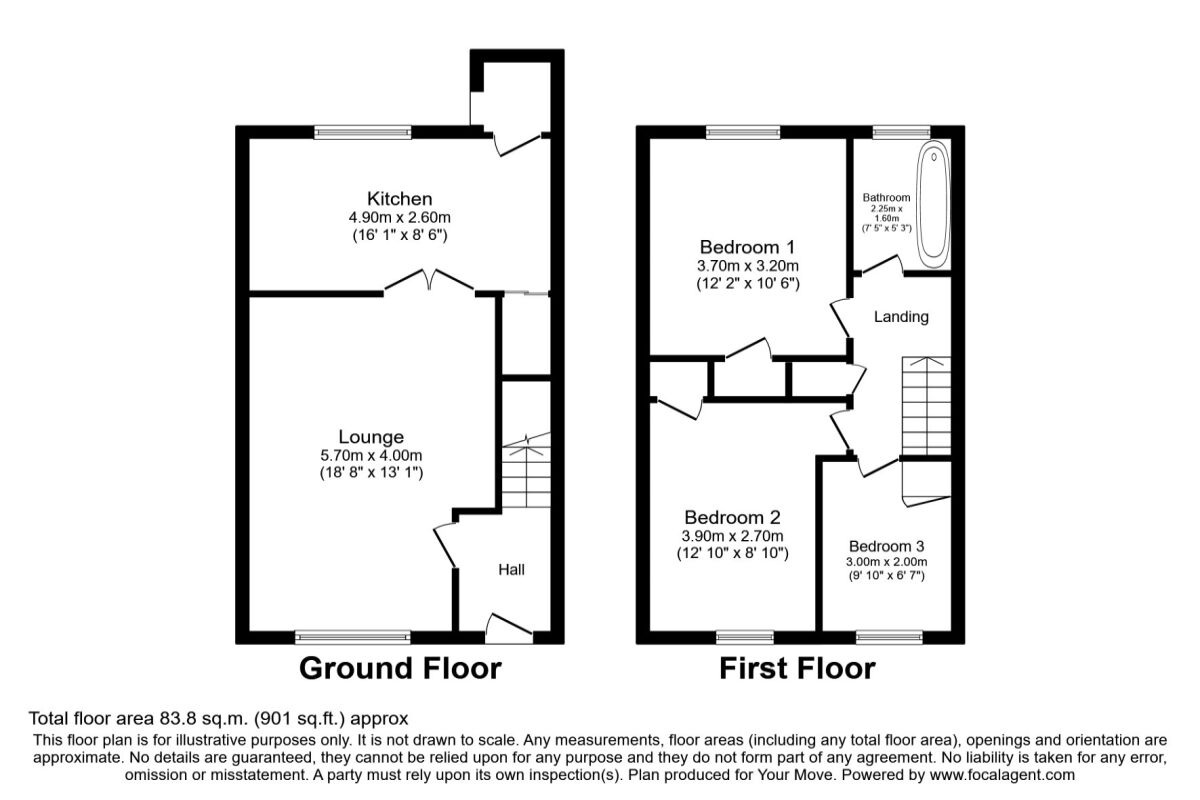 Floorplan of 3 bedroom Mid Terrace House to rent, Stratford, East Kilbride, South Lanarkshire, G74