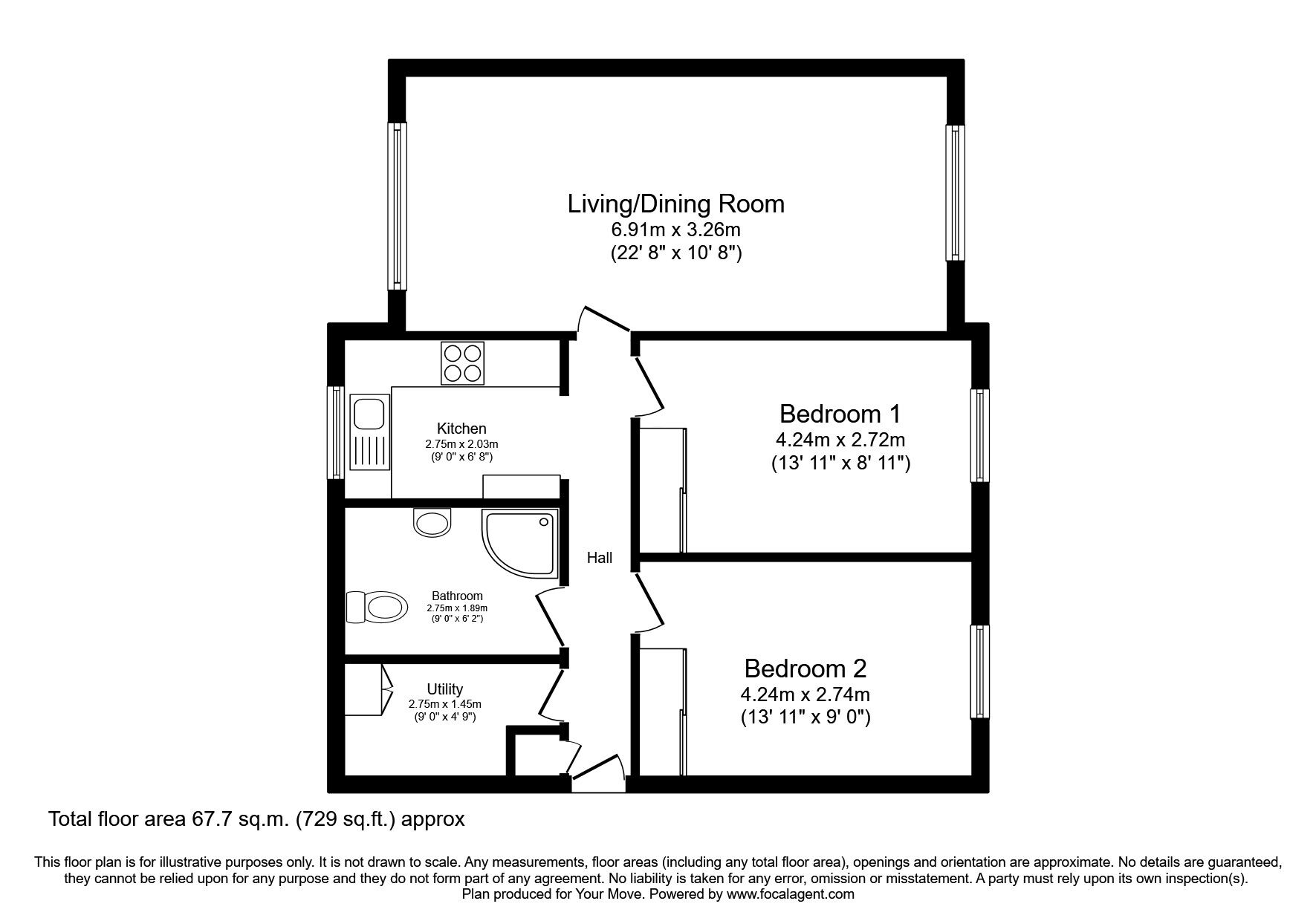 Floorplan of 2 bedroom  Flat for sale, Tweedsmuir Park, Hamilton, South Lanarkshire, ML3
