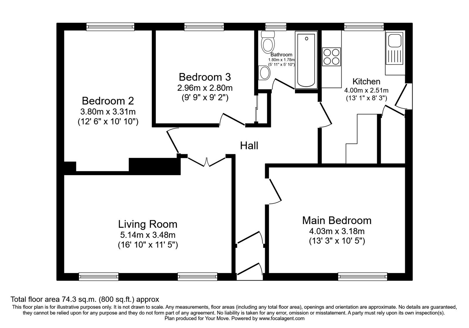 Floorplan of 3 bedroom  Flat for sale, Montrose Crescent, Hamilton, South Lanarkshire, ML3