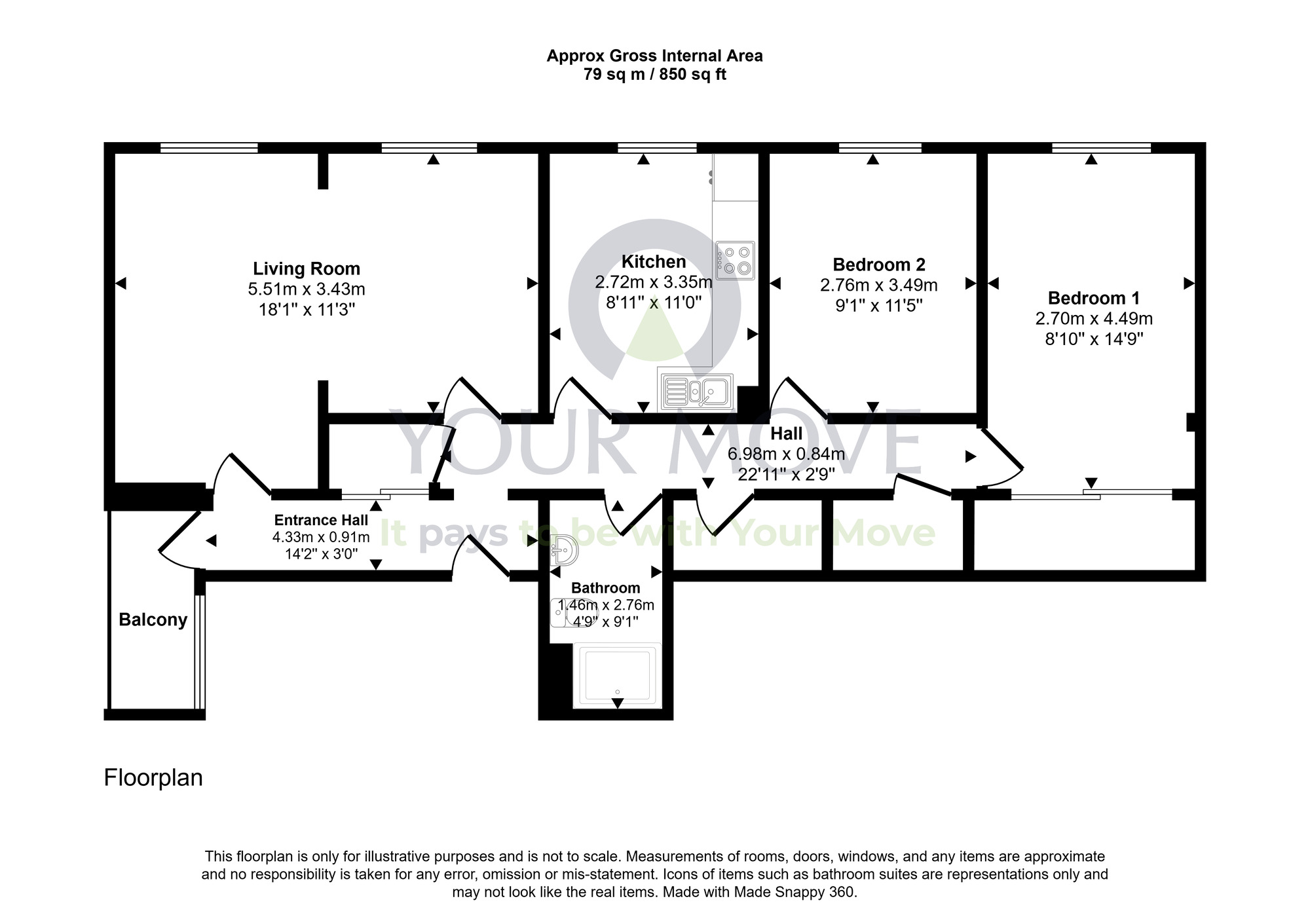 Floorplan of 2 bedroom Flat for sale, The Furlongs, Hamilton, South Lanarkshire, ML3