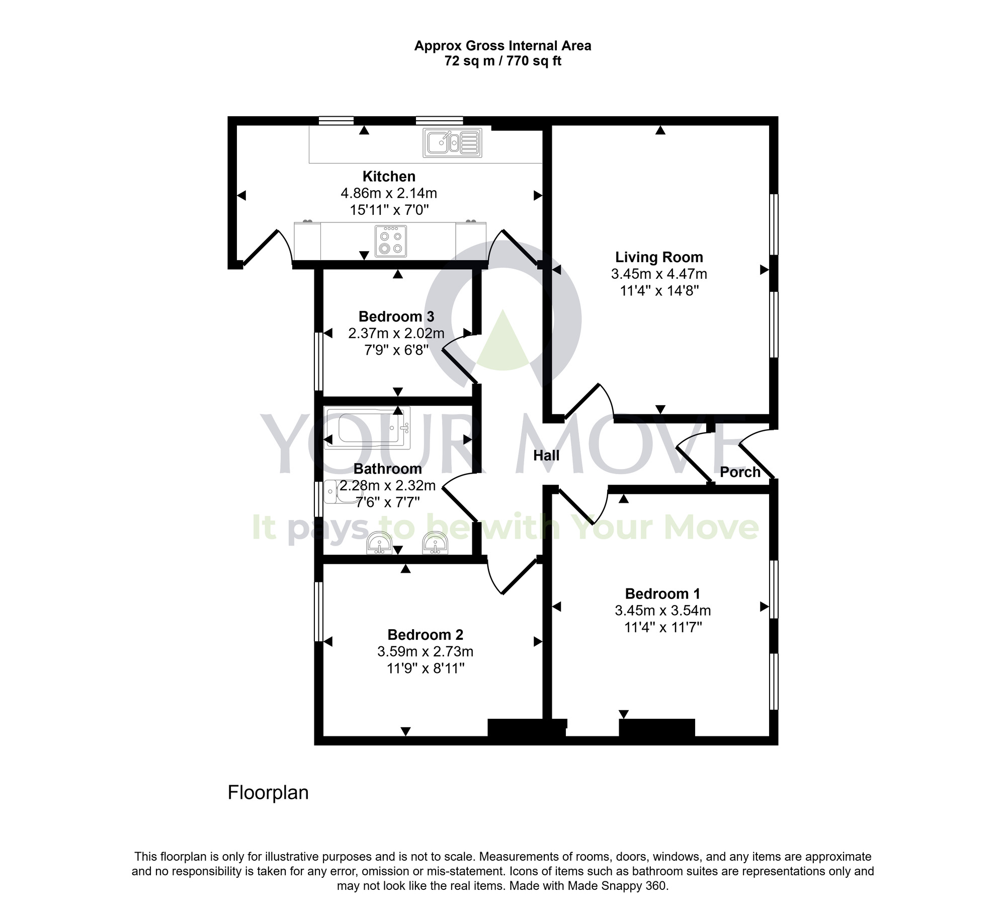 Floorplan of 3 bedroom Semi Detached Bungalow for sale, Stonefield Crescent, Blantyre, South Lanarkshire, G72