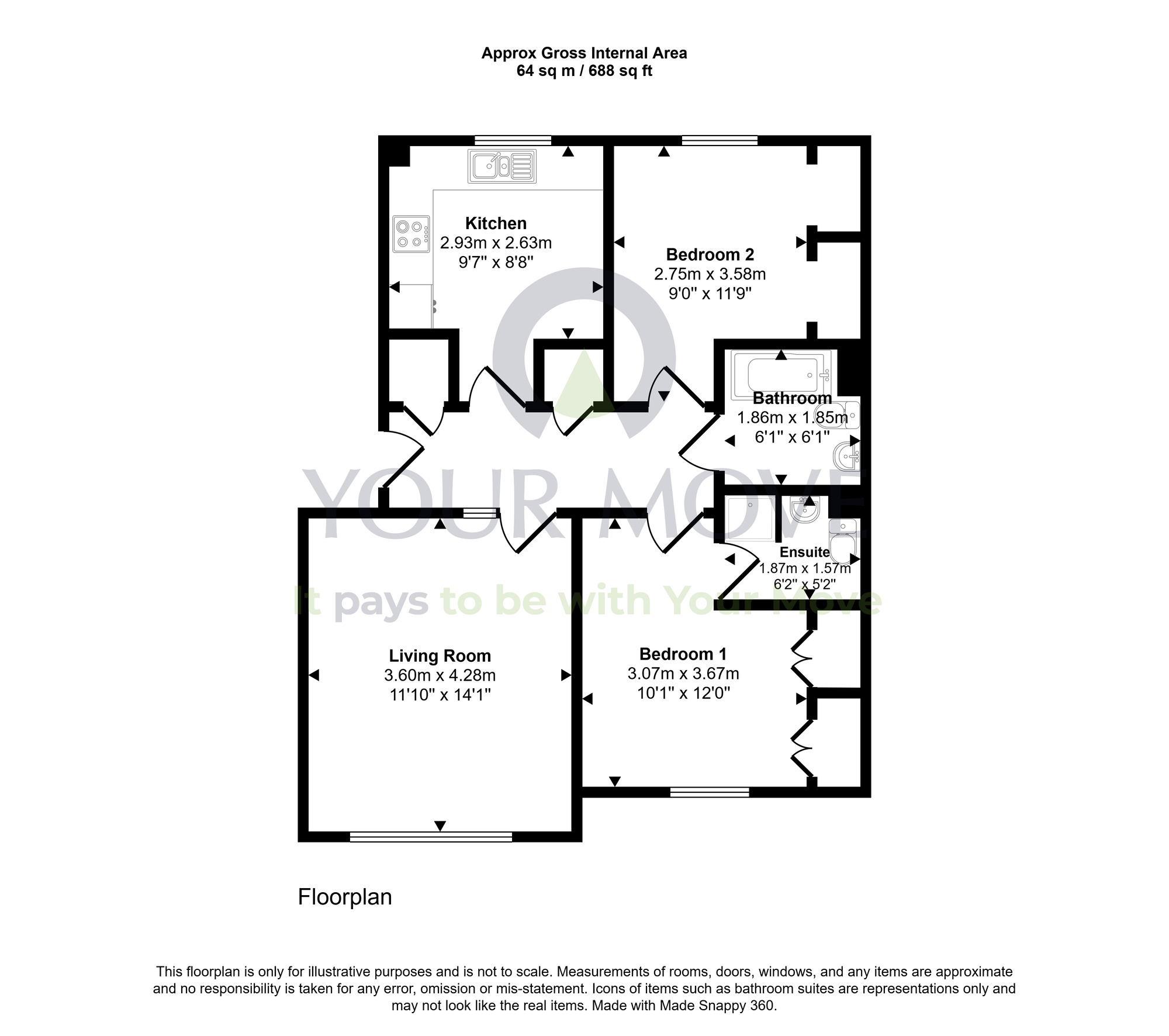Floorplan of 2 bedroom Flat for sale, Park Holme Court, Hamilton, South Lanarkshire, ML3