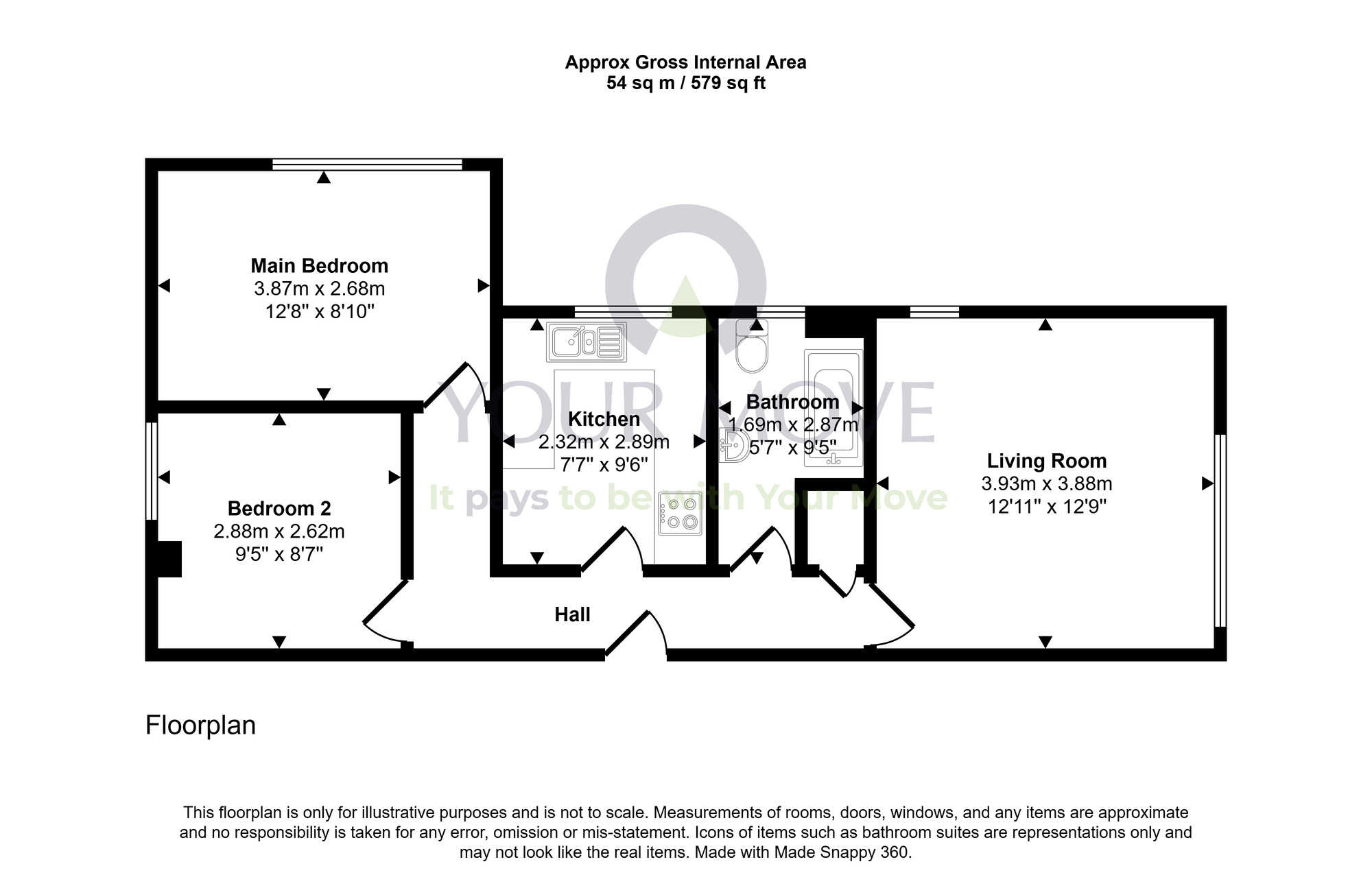 Floorplan of 2 bedroom Flat for sale, Kelvin Gardens, Hamilton, South Lanarkshire, ML3