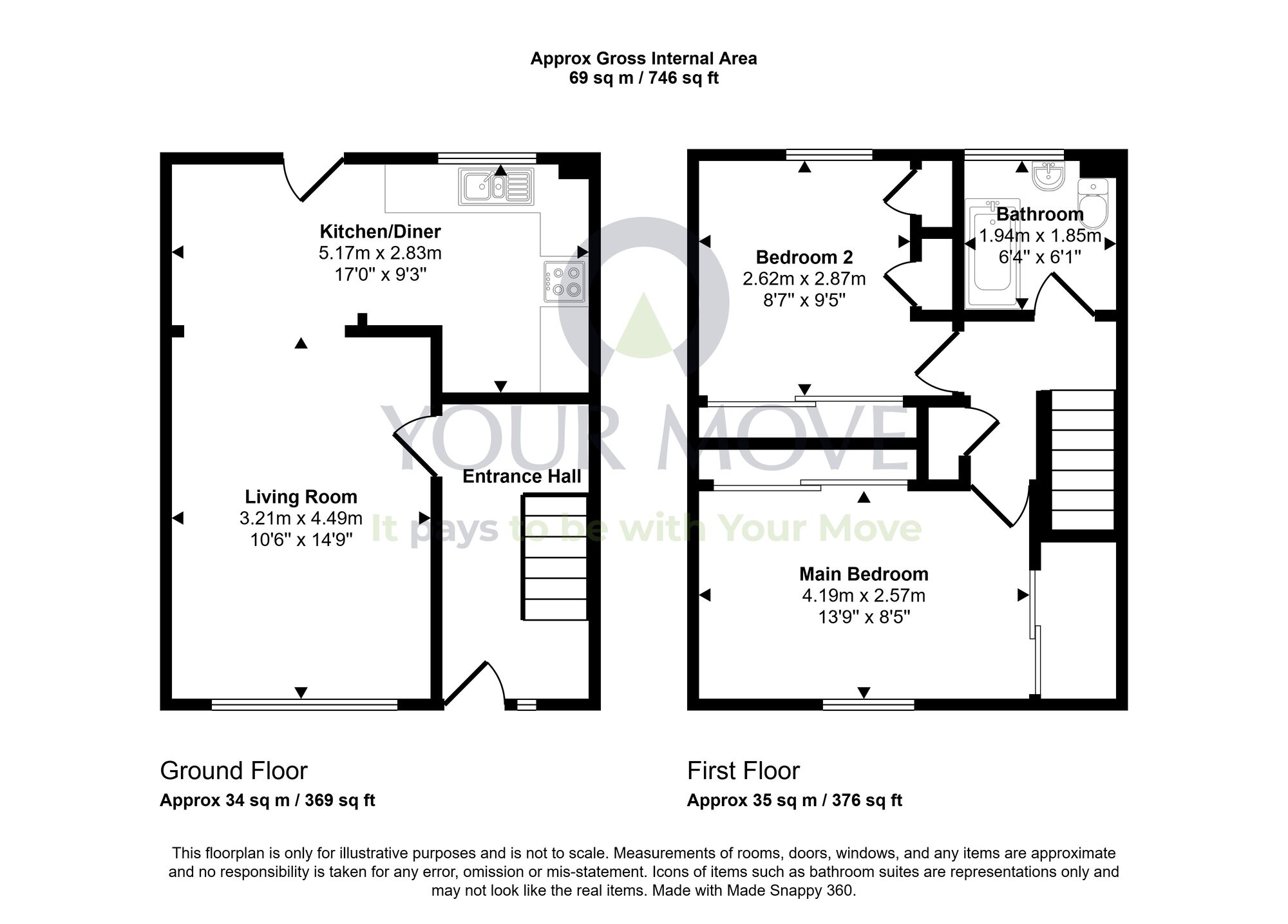 Floorplan of 2 bedroom Mid Terrace House for sale, Chantinghall Road, Hamilton, South Lanarkshire, ML3
