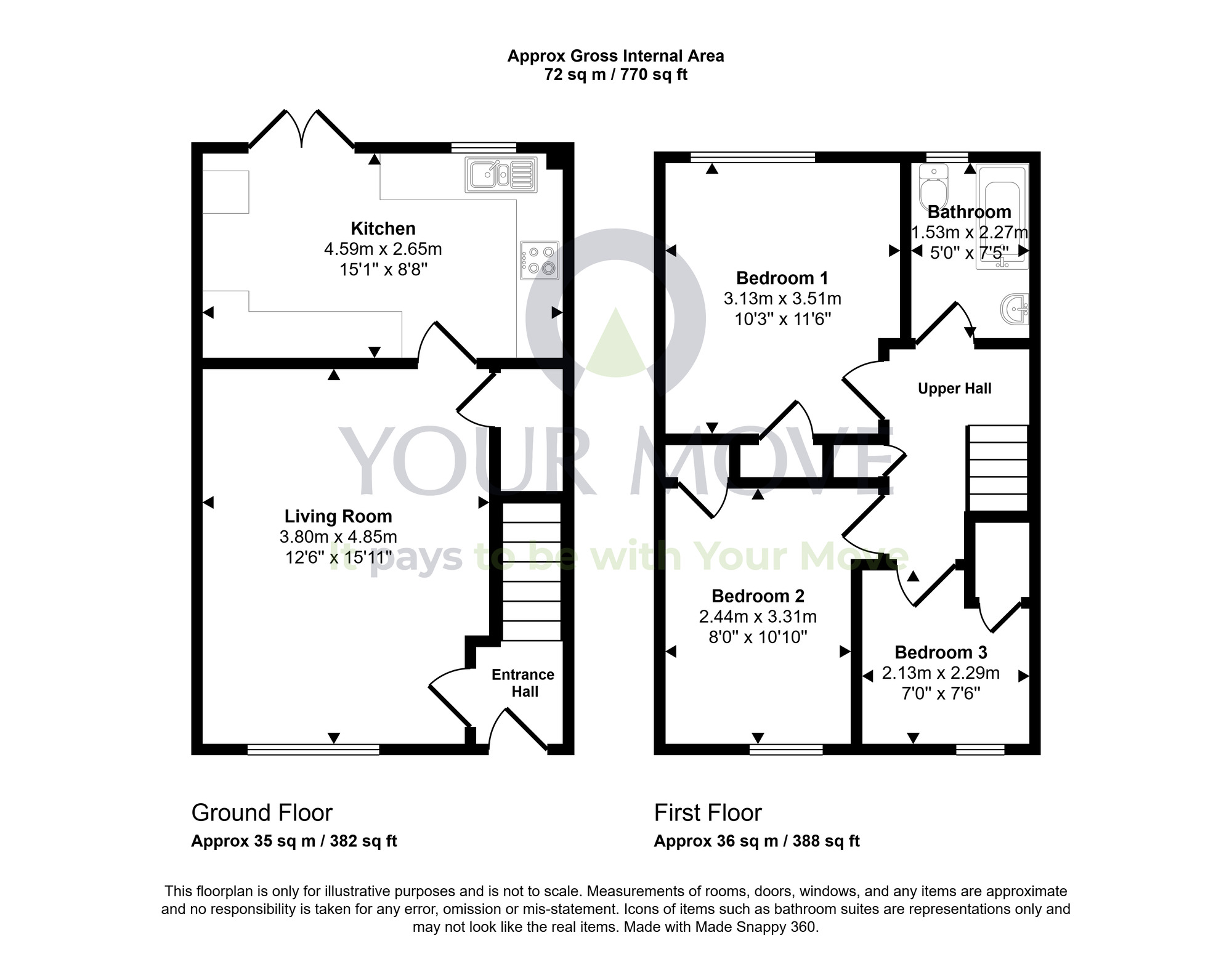 Floorplan of 3 bedroom Semi Detached House for sale, Bertram Street, Hamilton, South Lanarkshire, ML3