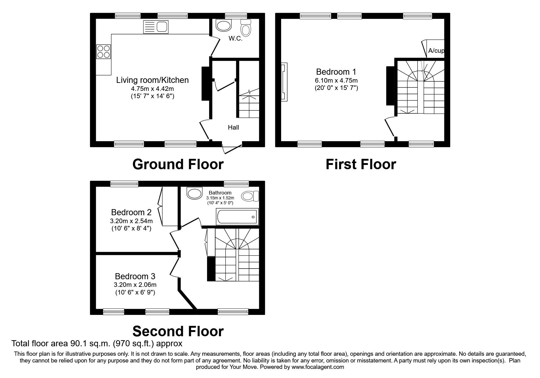 Floorplan of 3 bedroom Mid Terrace House to rent, Frederick Thatcher Place, North Trade Road, East Sussex, TN33