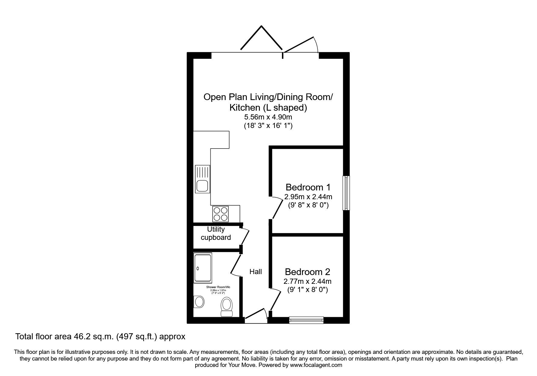 Floorplan of 2 bedroom Detached Bungalow to rent, Downs Road, Hastings, East Sussex, TN34