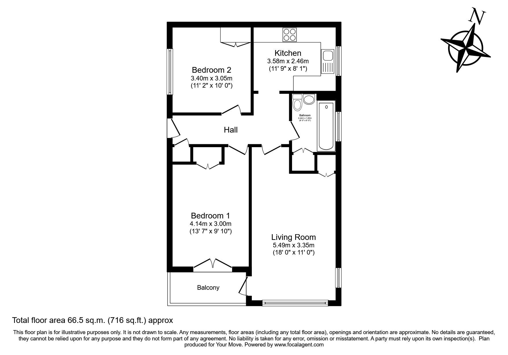 Floorplan of 2 bedroom  Flat to rent, Archery Road, St. Leonards-on-Sea, East Sussex, TN38