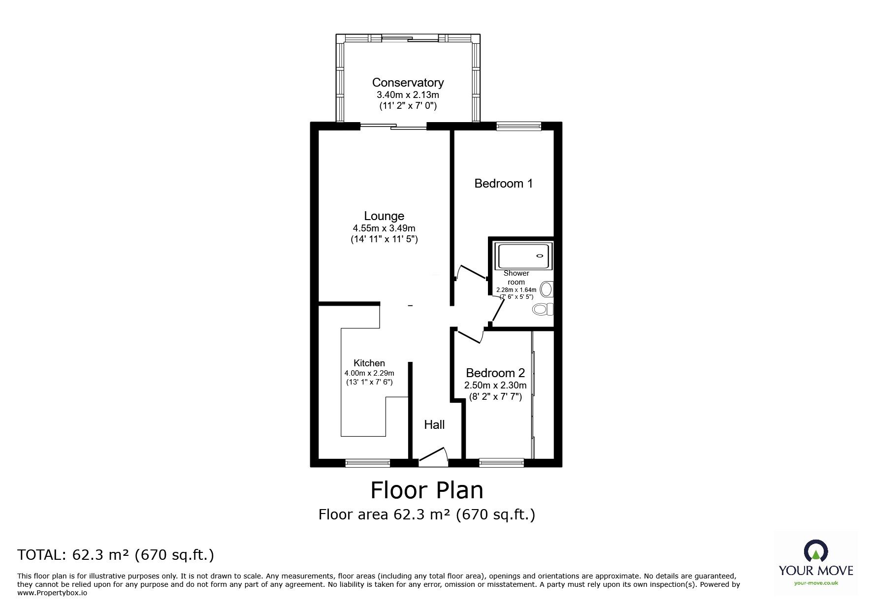 Floorplan of 2 bedroom Semi Detached Bungalow for sale, Douce Grove, St. Leonards-on-Sea, East Sussex, TN38