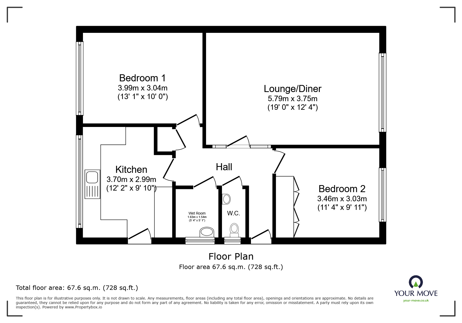 Floorplan of 2 bedroom Detached Bungalow for sale, Towerscroft Avenue, St. Leonards-on-Sea, East Sussex, TN37