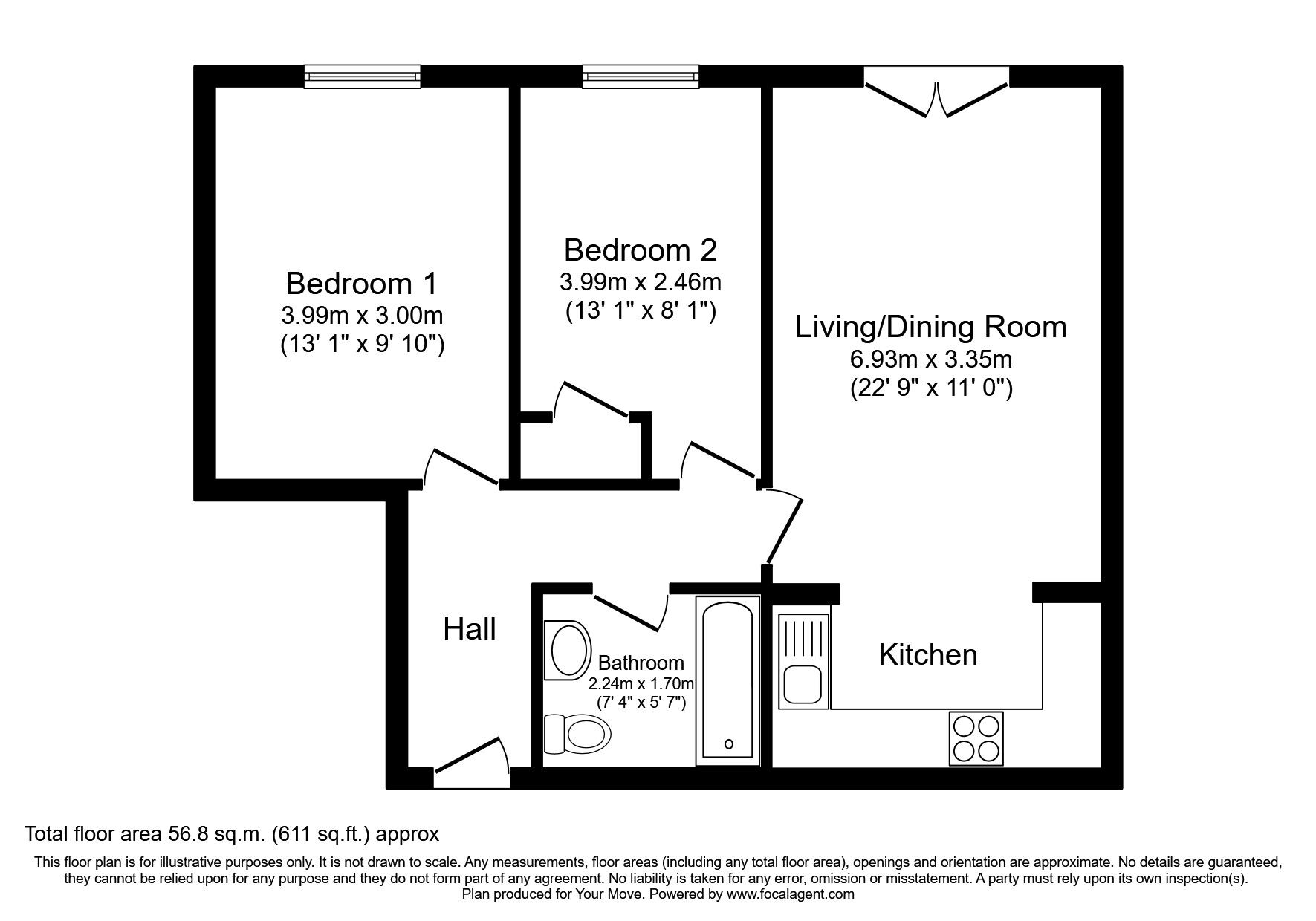 Floorplan of 2 bedroom Flat to rent, The Ridge, Hastings, East Sussex, TN34