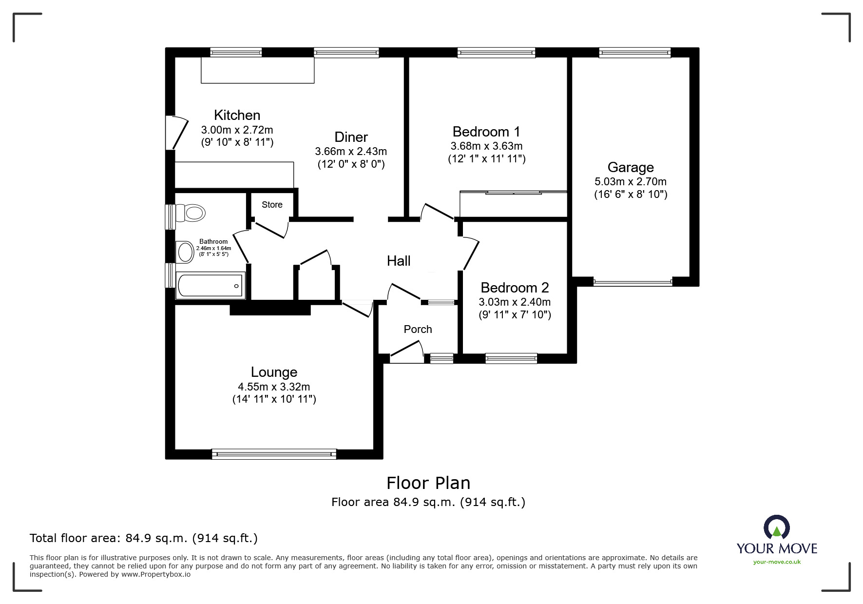 Floorplan of 2 bedroom Link Detached Bungalow for sale, Greenacres, Westfield, East Sussex, TN35