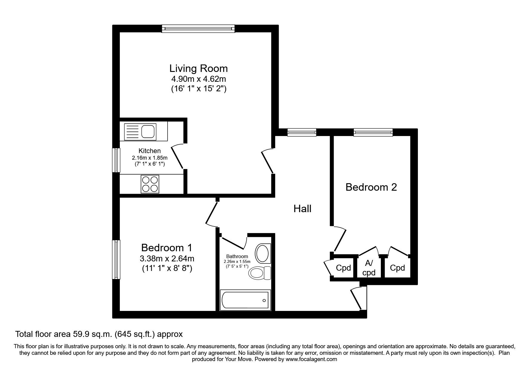 Floorplan of 2 bedroom  Flat for sale, The Ridge, Hastings, East Sussex, TN34