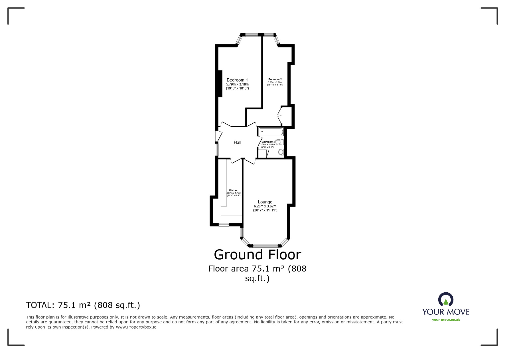 Floorplan of 2 bedroom  Flat for sale, De Cham Road, St. Leonards-on-Sea, East Sussex, TN37