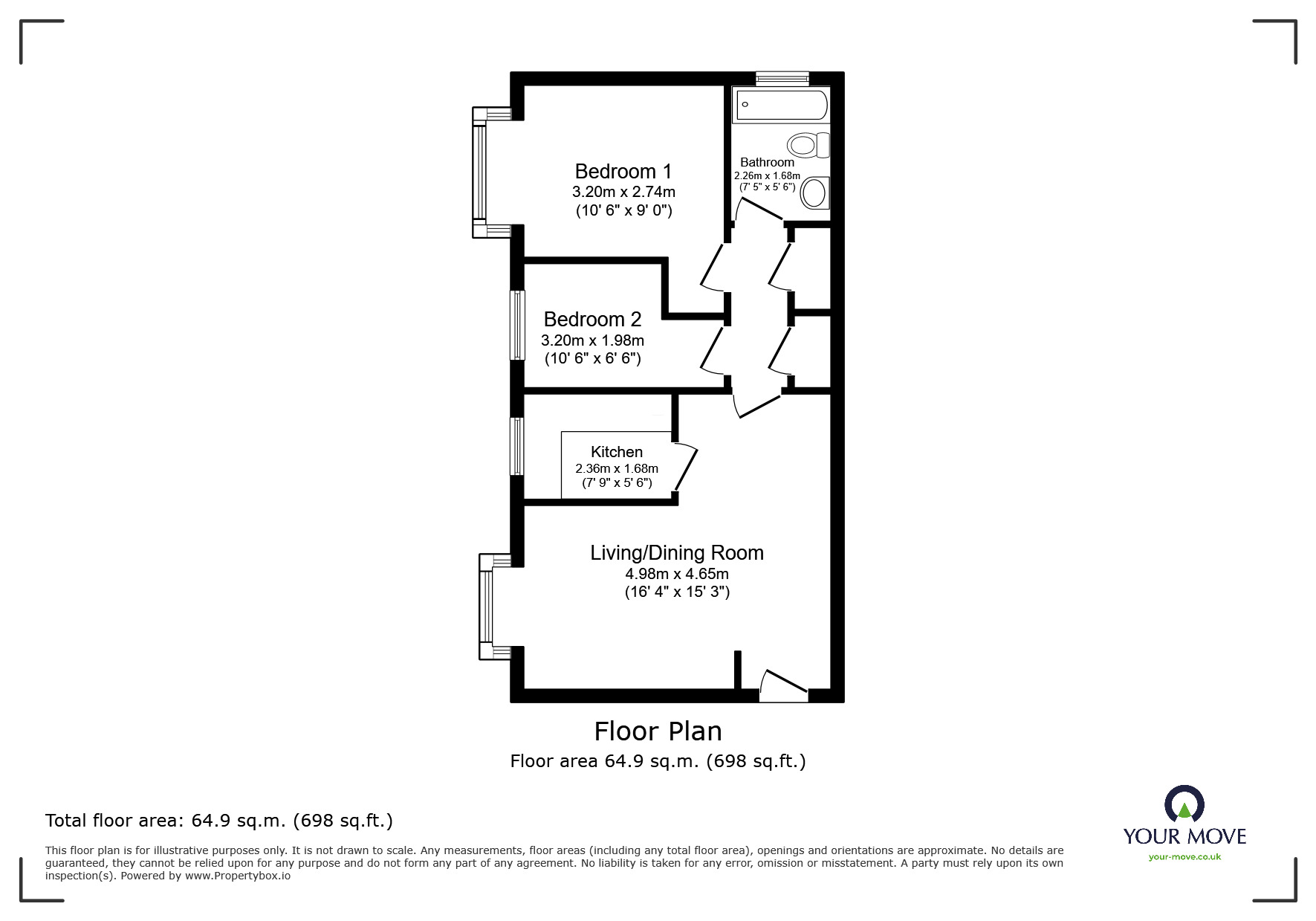 Floorplan of 2 bedroom  Flat for sale, Pinders Road, Hastings, East Sussex, TN35