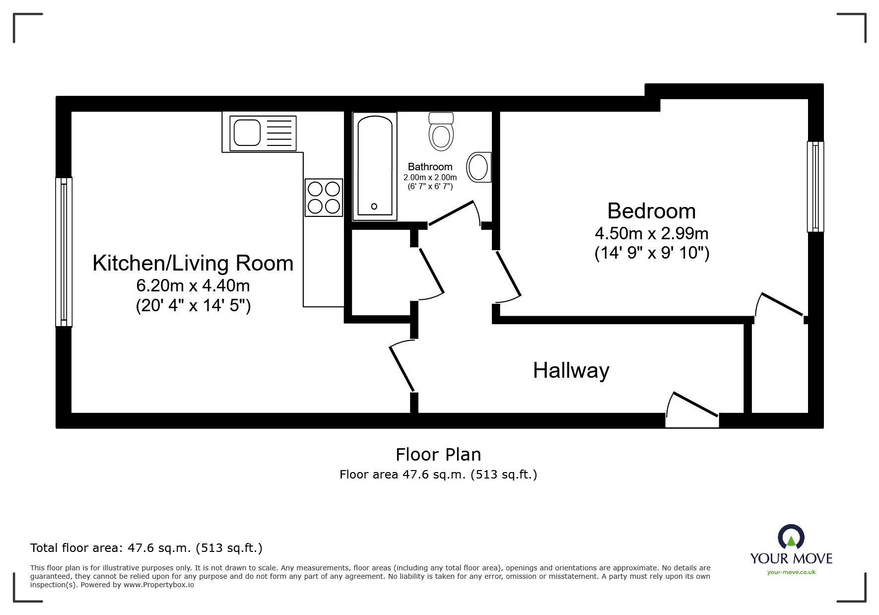 Floorplan of 1 bedroom  Flat for sale, White Rock, Hastings, East Sussex, TN34