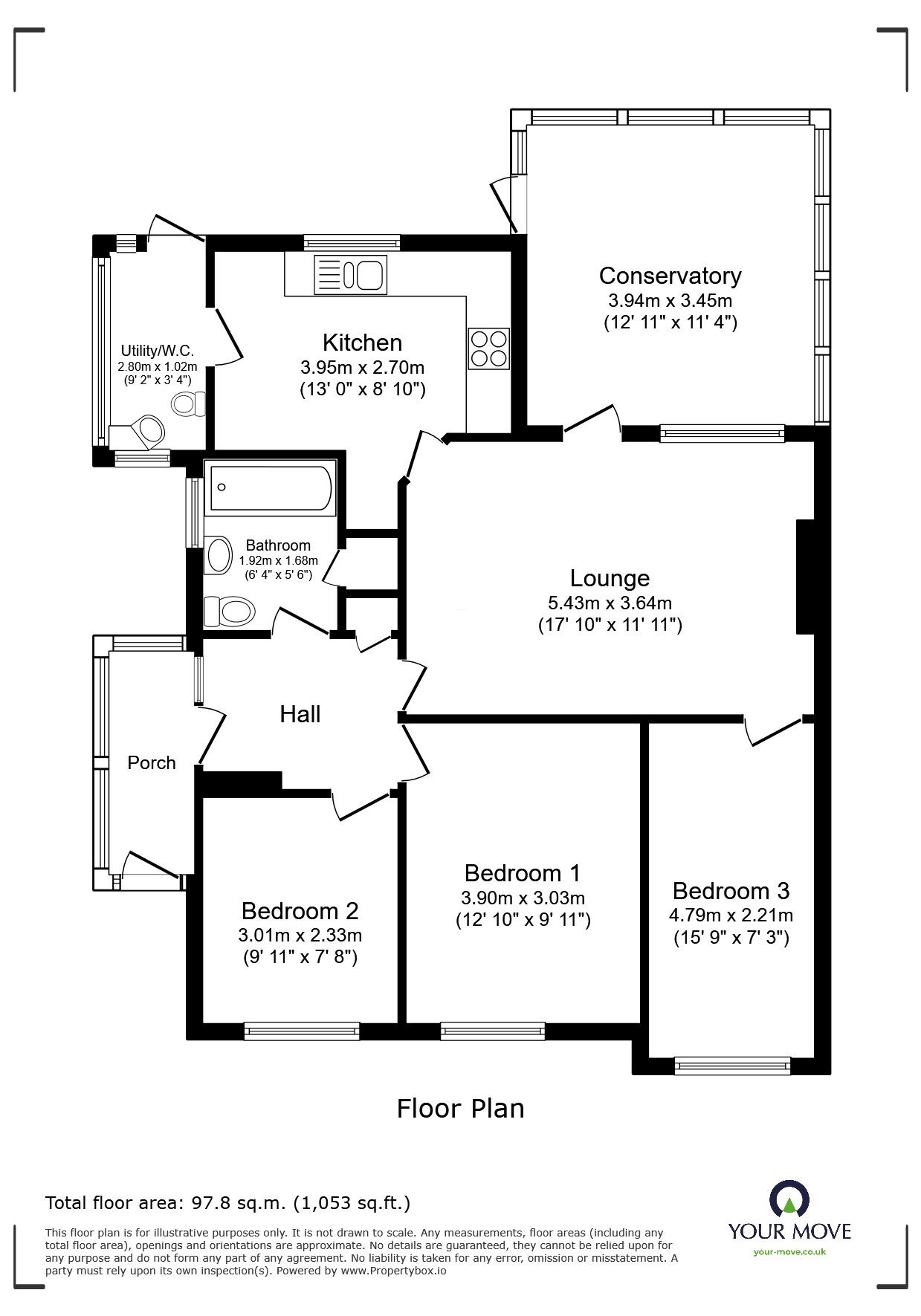 Floorplan of 3 bedroom Semi Detached Bungalow for sale, Laburnum Gardens, Bexhill-on-Sea, East Sussex, TN40