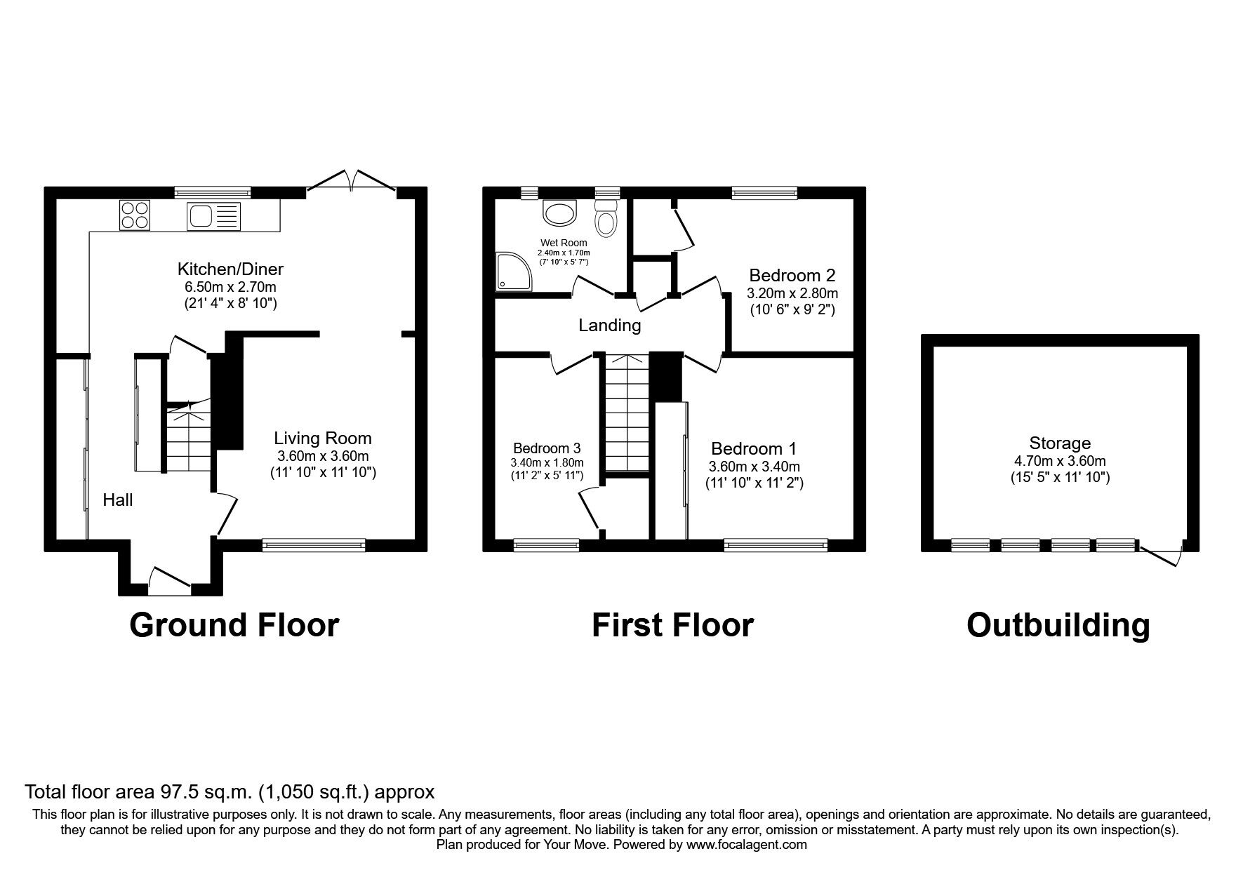 Floorplan of 3 bedroom Mid Terrace House to rent, Eastwick Row, Hemel Hempstead, Hertfordshire, HP2