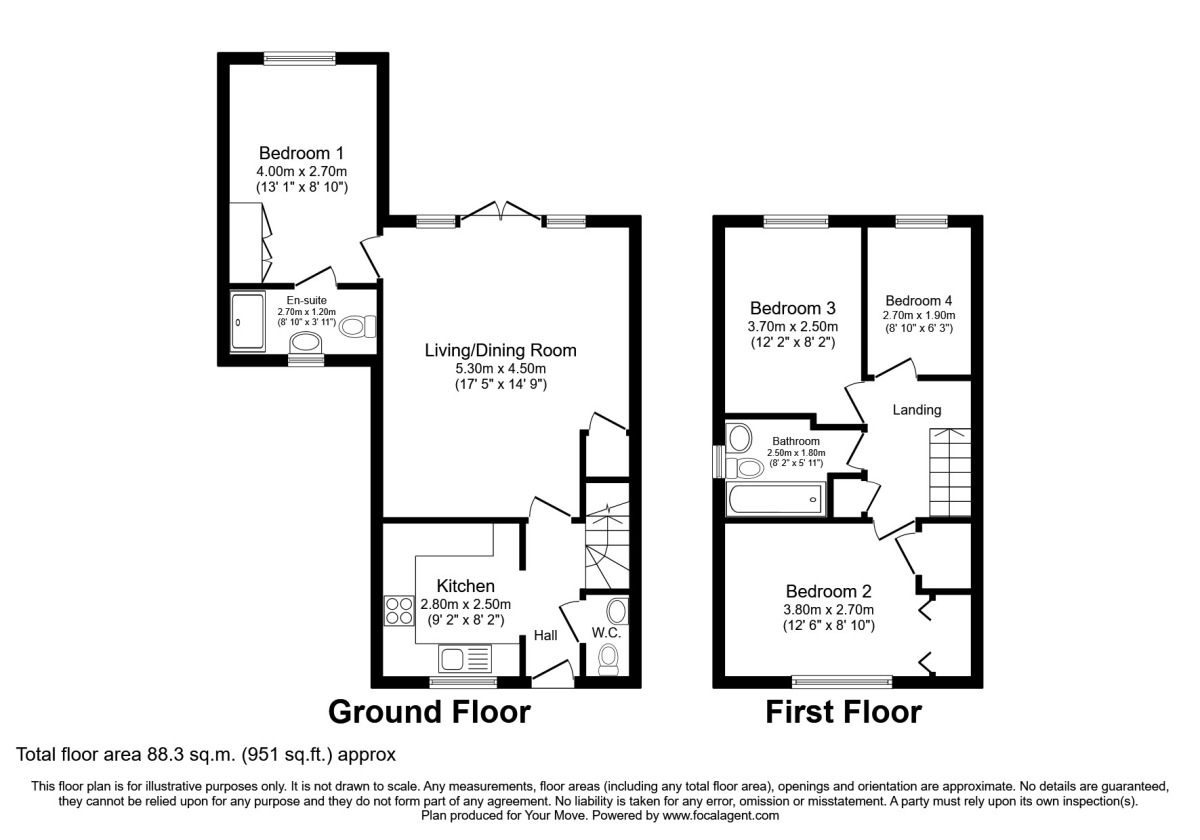 Floorplan of 4 bedroom End Terrace House to rent, Morpeth Close, Hemel Hempstead, Hertfordshire, HP2