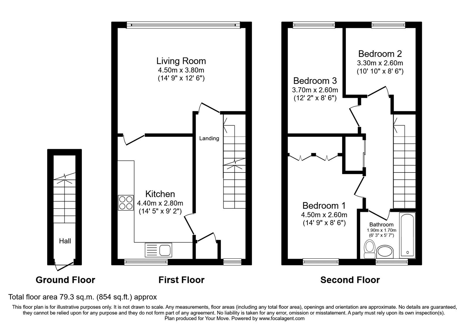 Floorplan of 3 bedroom Flat to rent, Washington Avenue, Hemel Hempstead, Hertfordshire, HP2